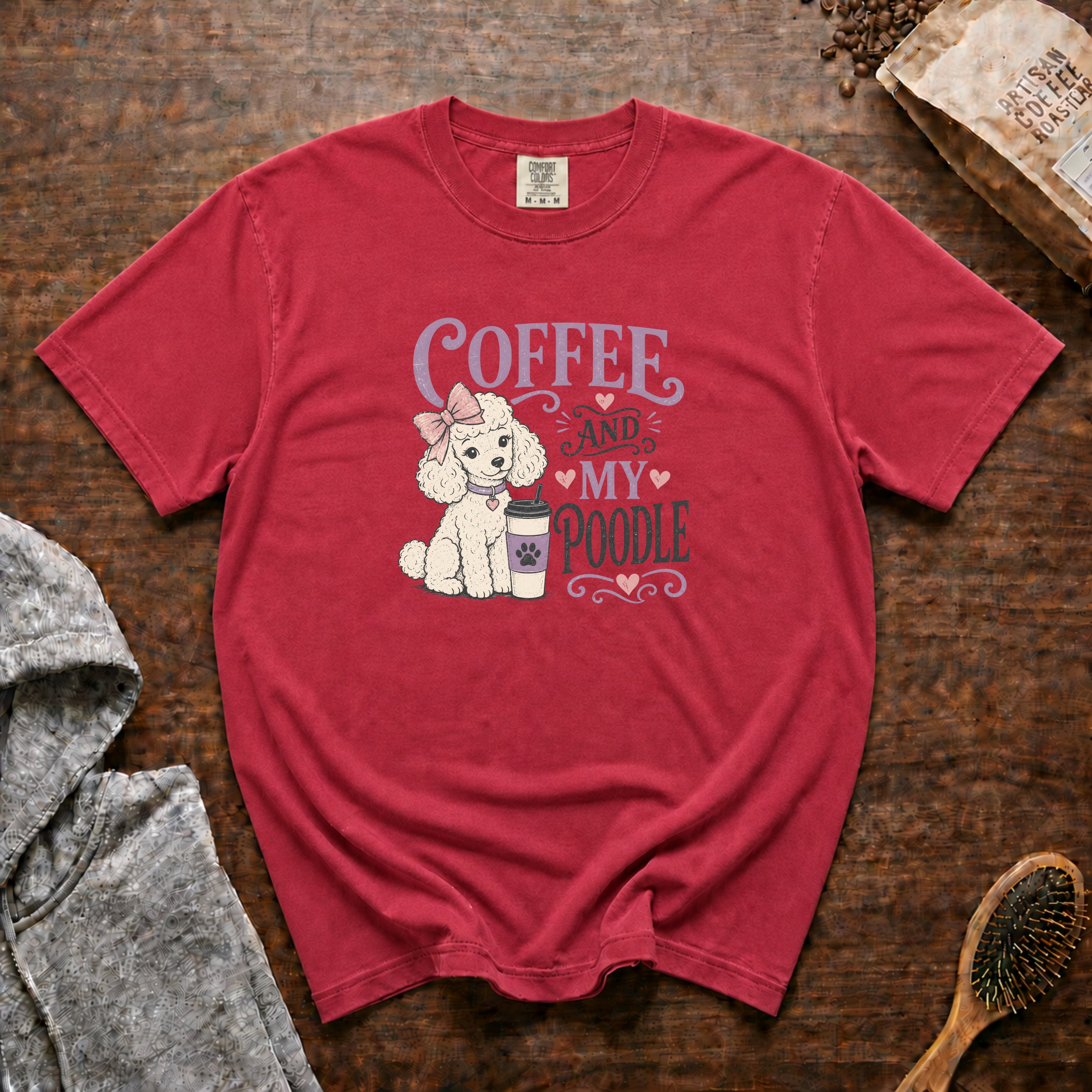 Coffee And My Poodle T-Shirt — Crimson