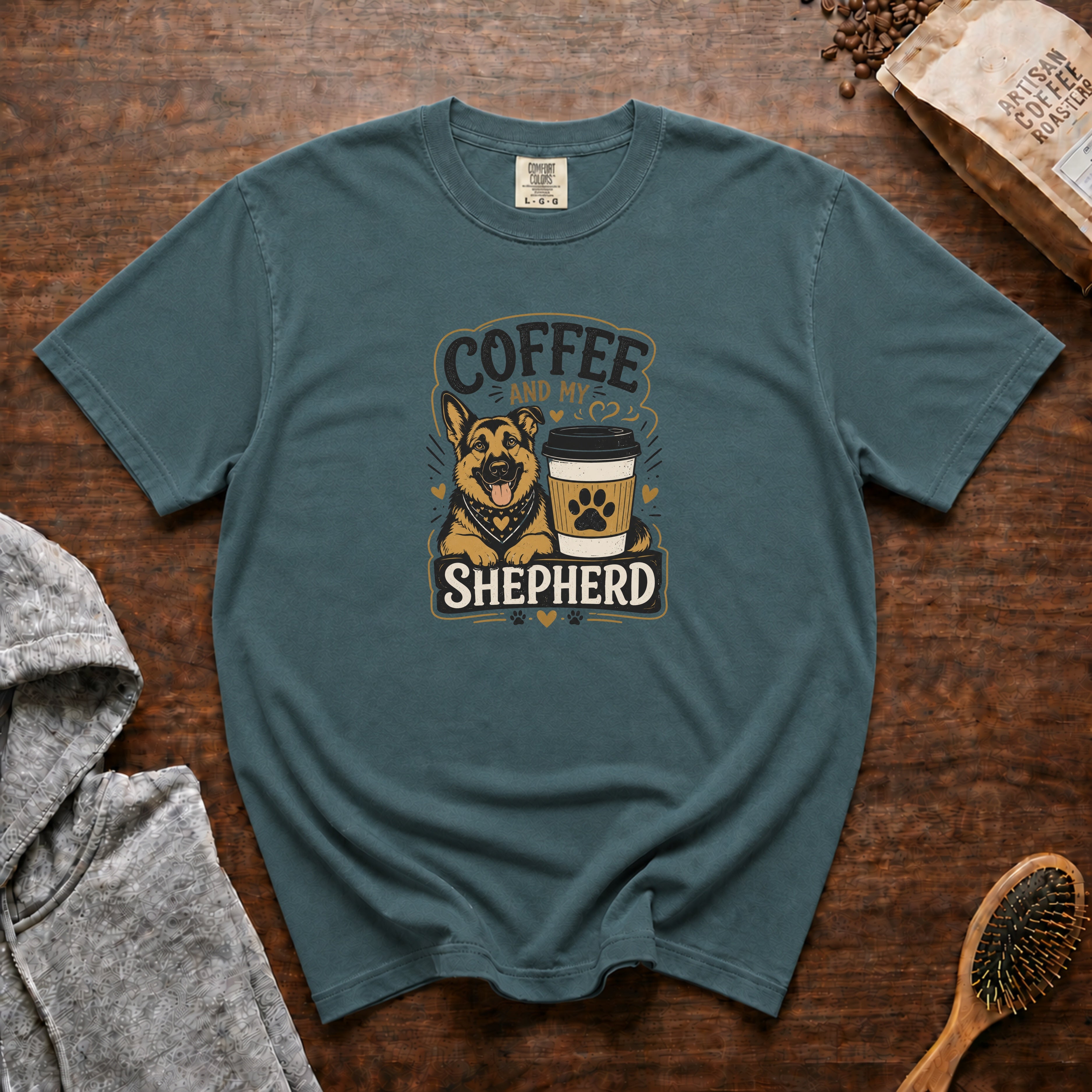 Coffee And My Shepherd T-Shirt — Blue Spruce