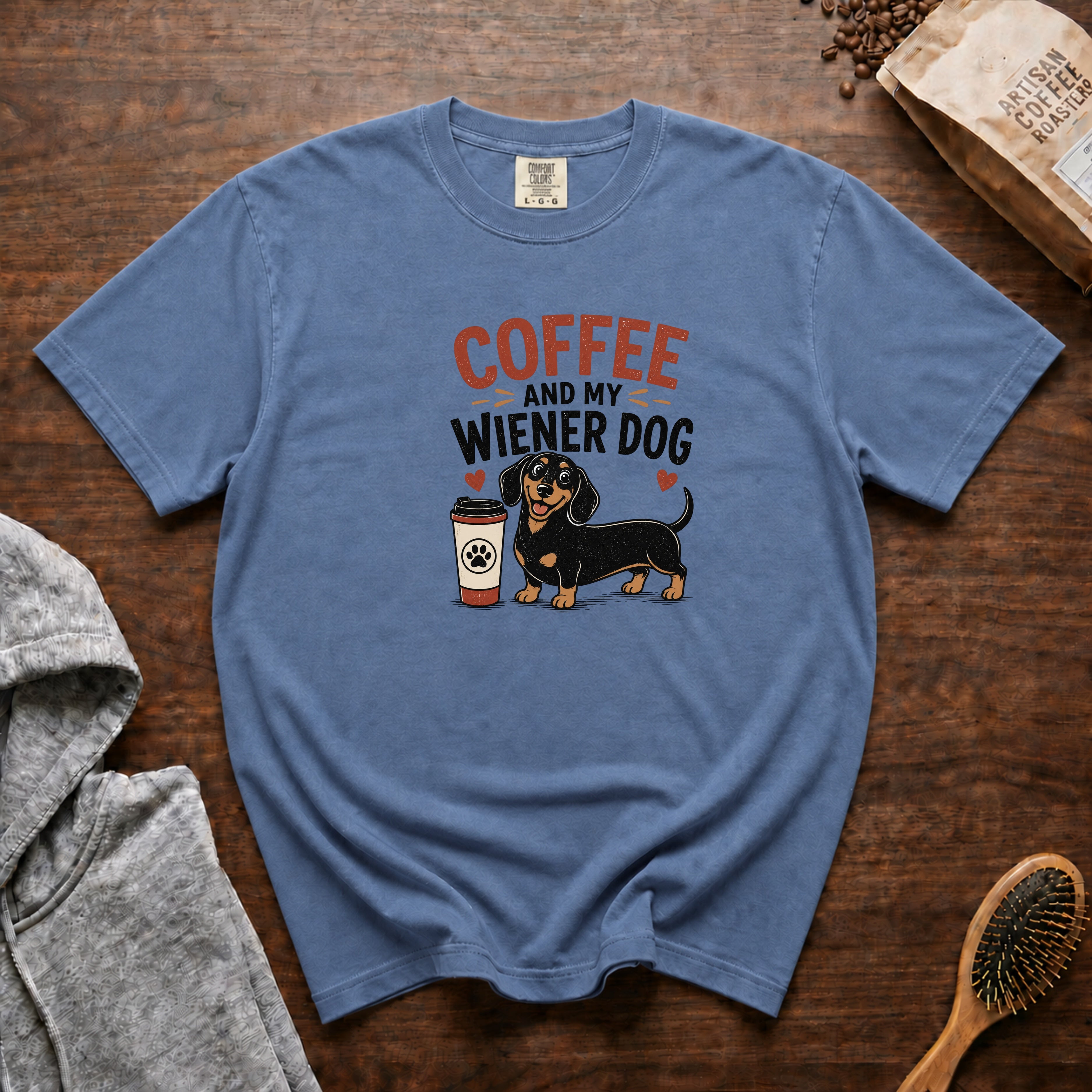 Coffee And My Weiner Dog T-Shirt — Blue Jean