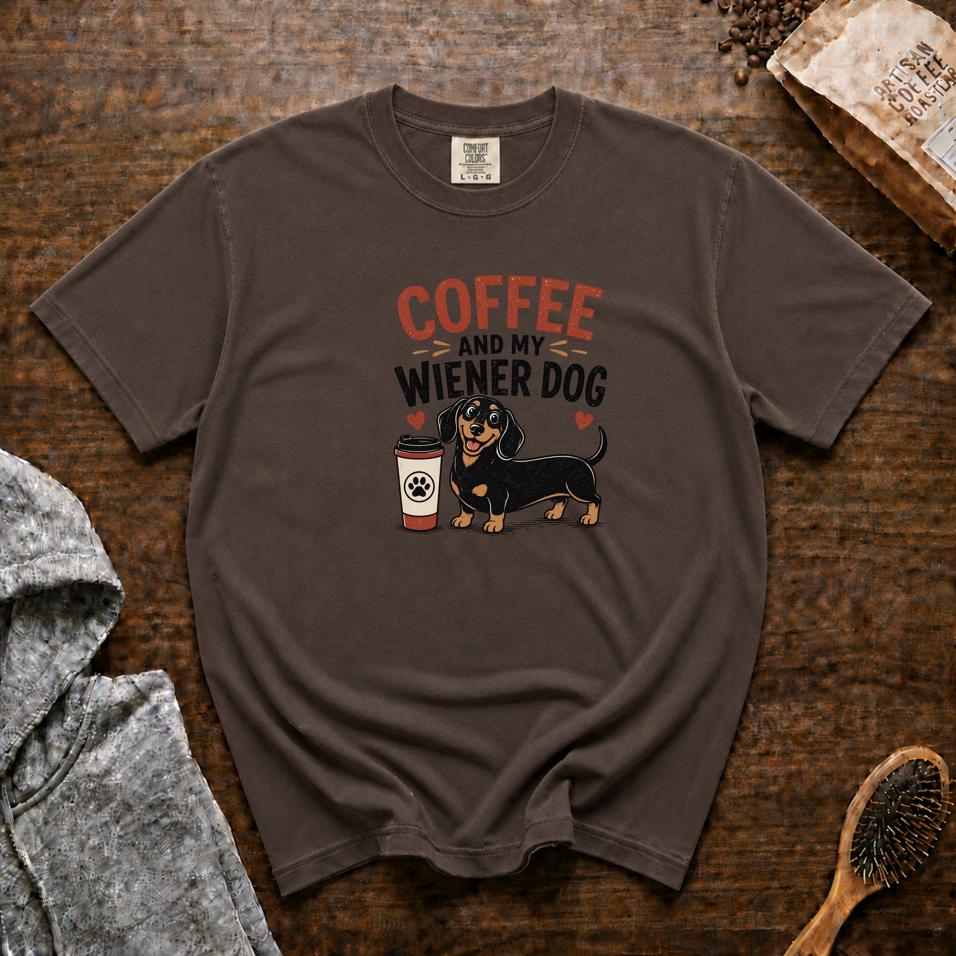 Coffee And My Weiner Dog T-Shirt — Espresso