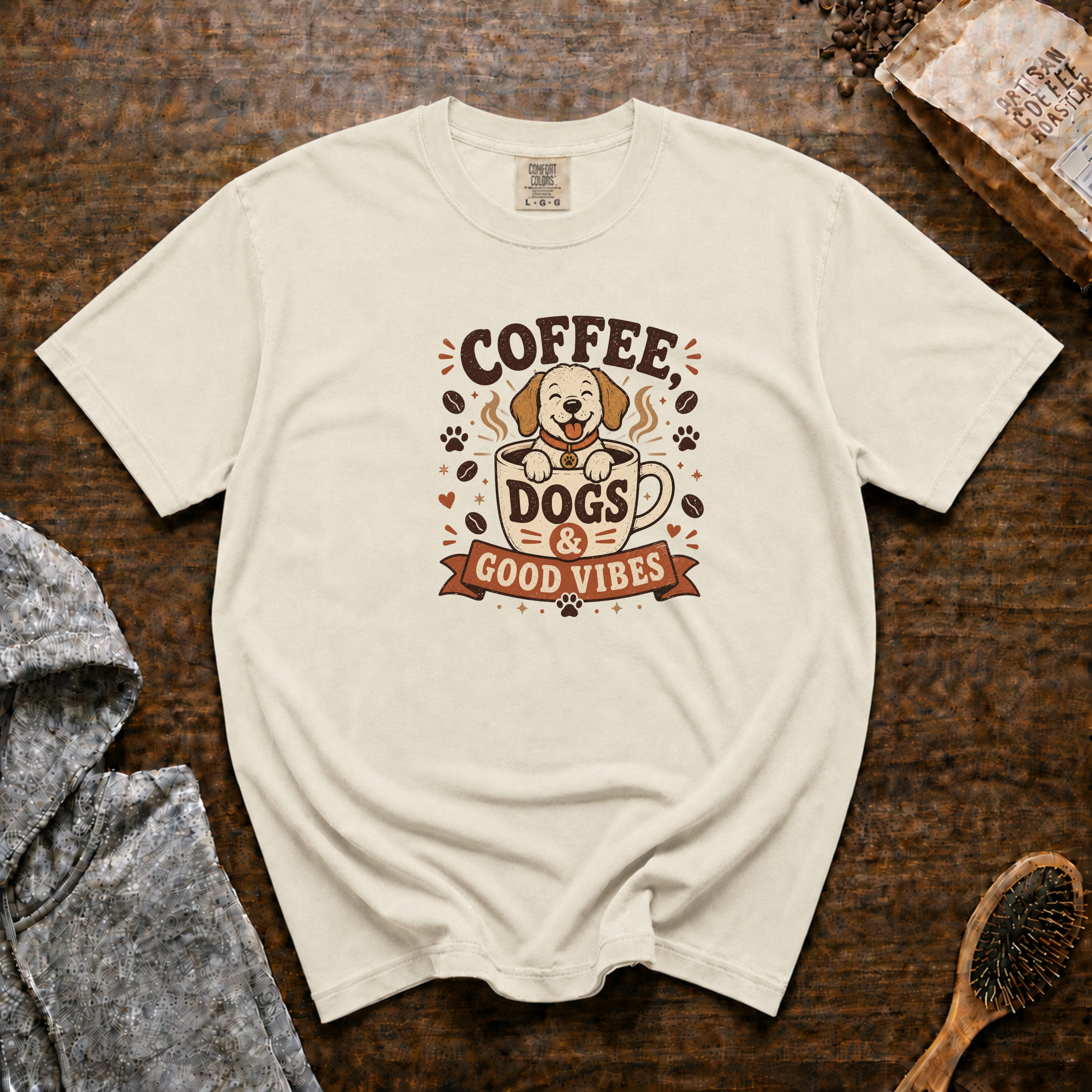 Coffee Dogs And Good Vibes T-Shirt — Ivory