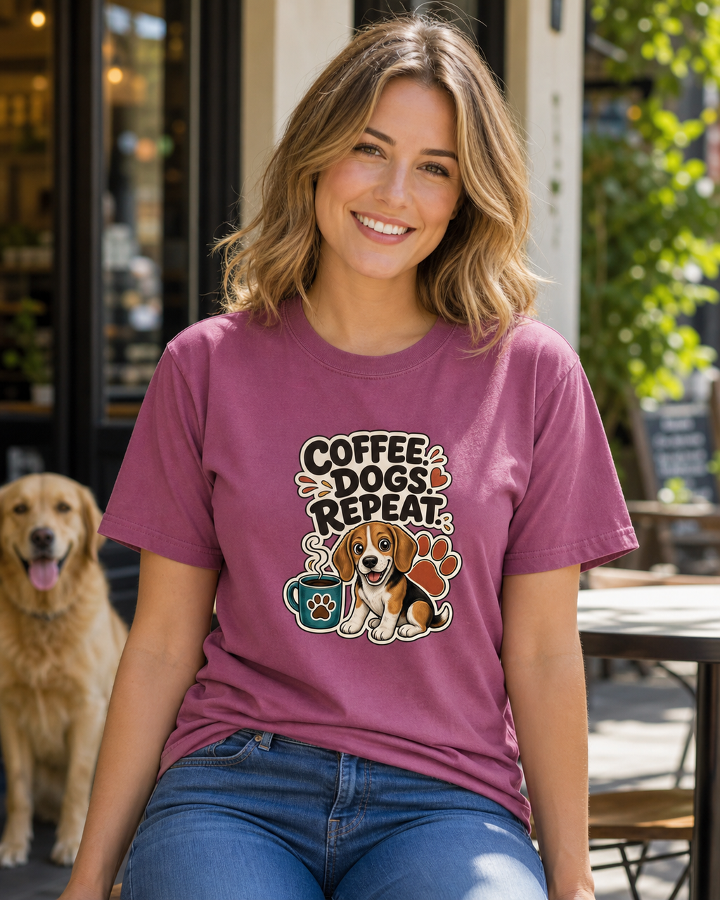 Coffee Dogs Repeat T-Shirt | Dog Coffee Lover Tee