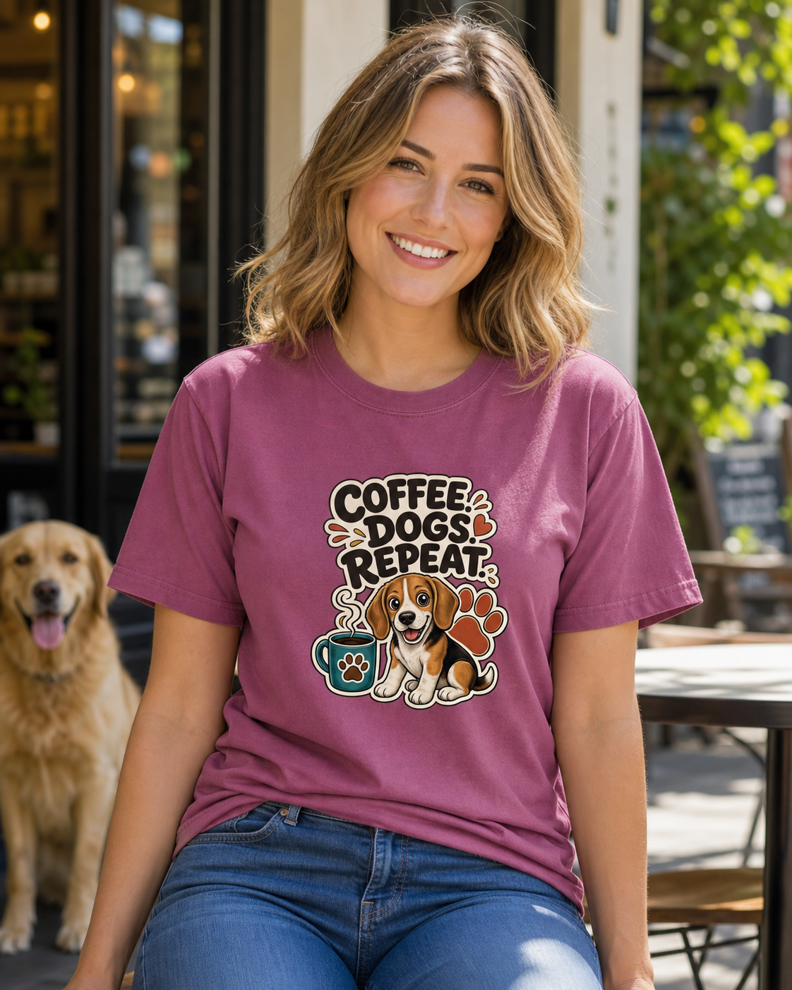 Coffee Dogs Repeat T-Shirt | Dog Coffee Lover Tee