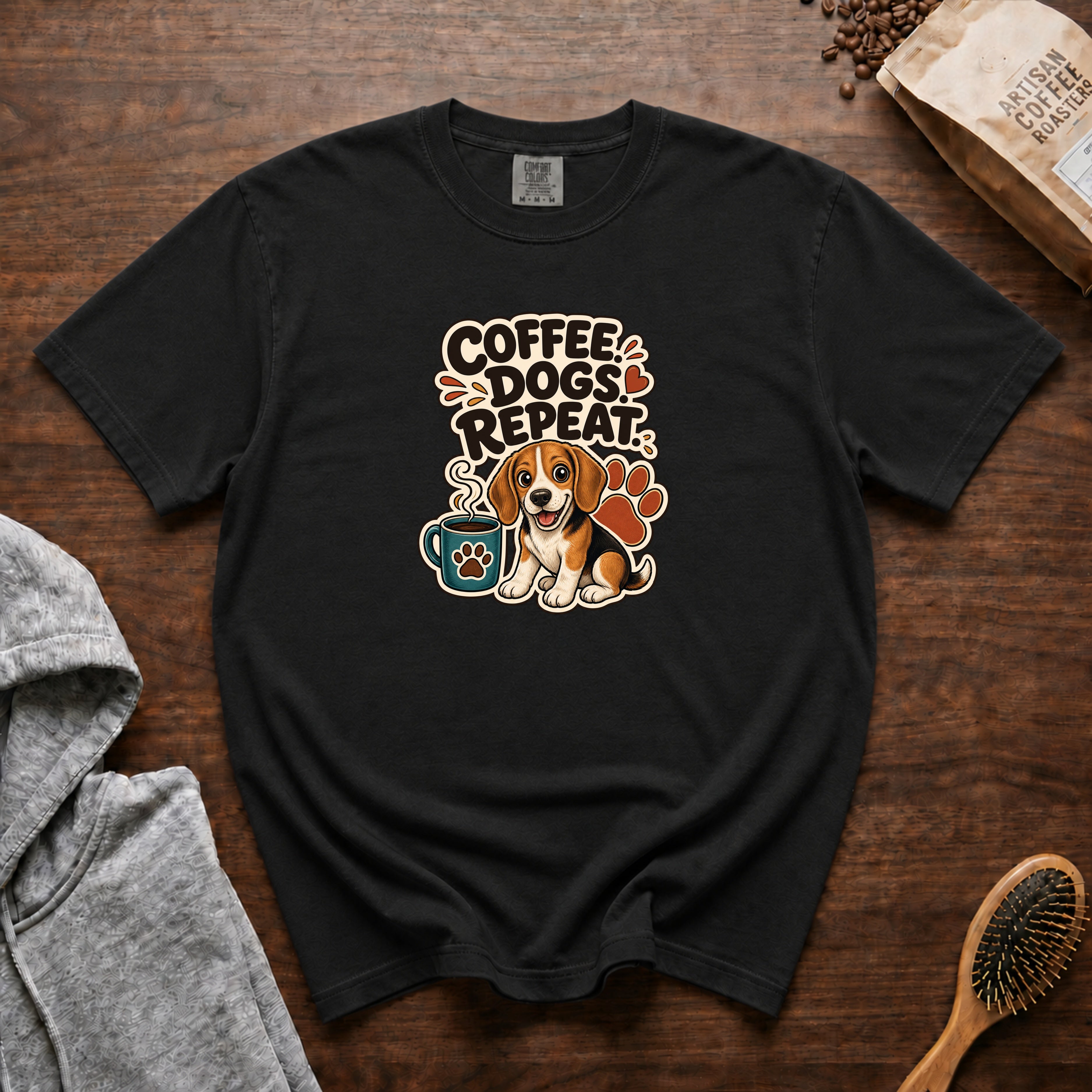 Coffee Dogs Repeat T-Shirt — Black