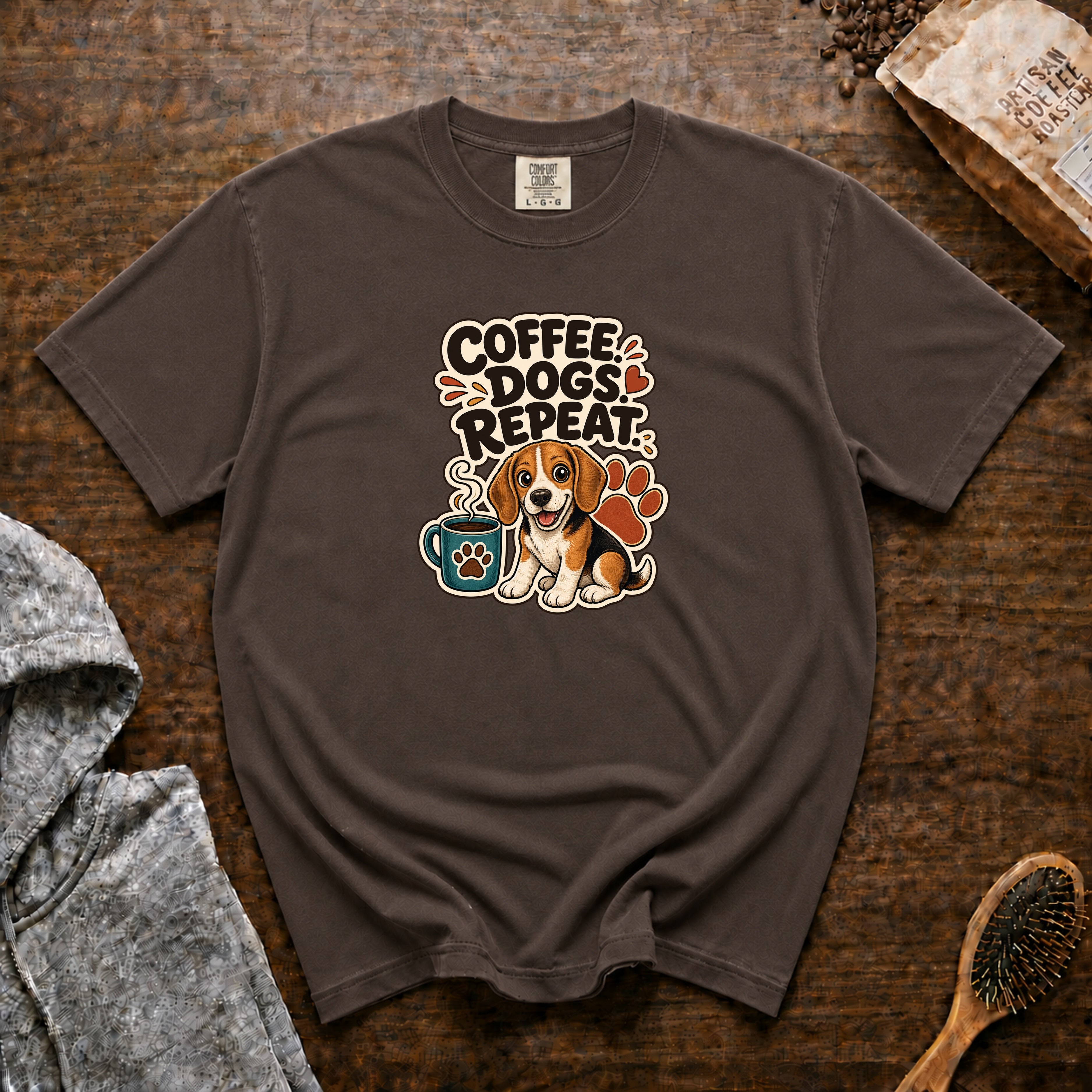 Coffee Dogs Repeat T-Shirt — Espresso