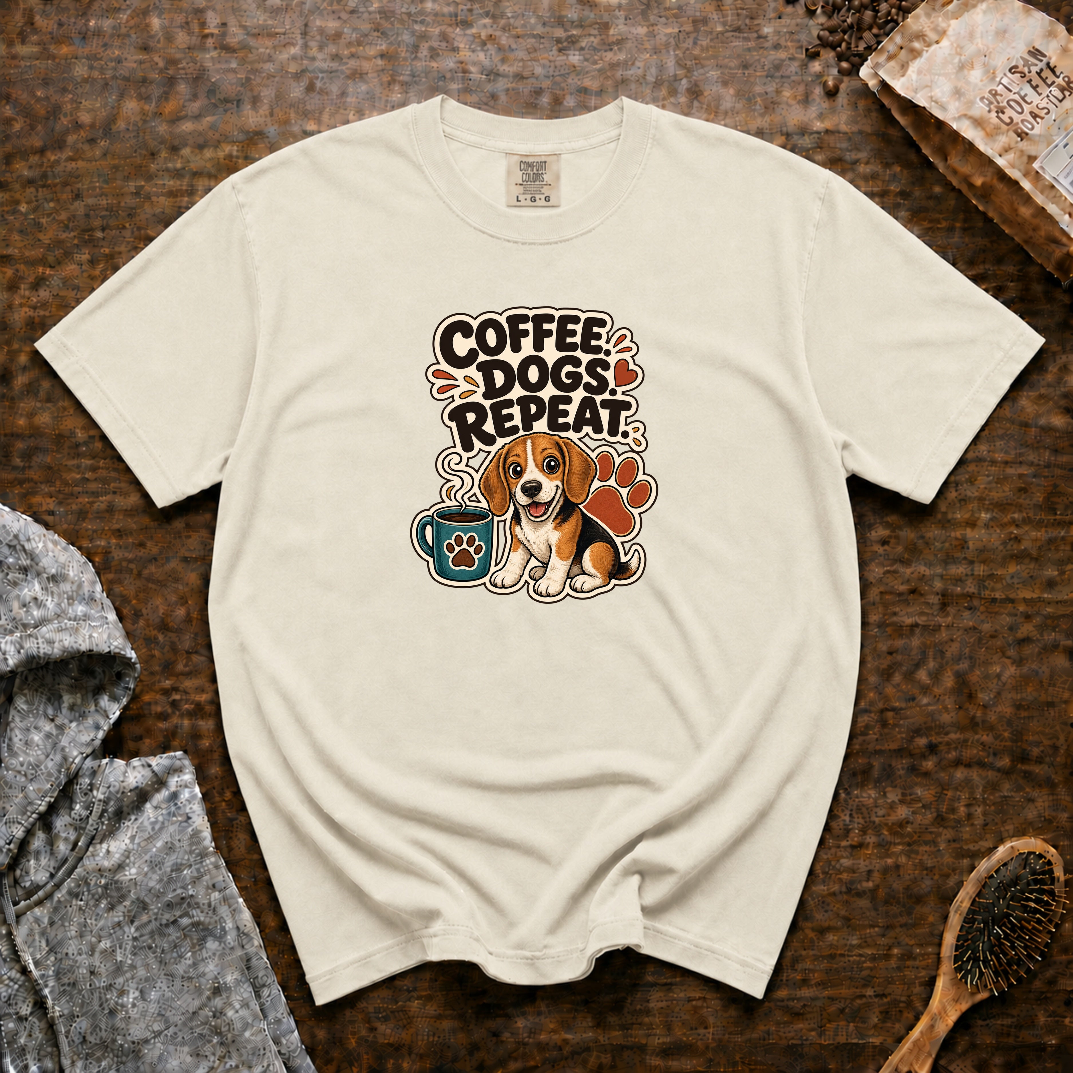 Coffee Dogs Repeat T-Shirt — Ivory
