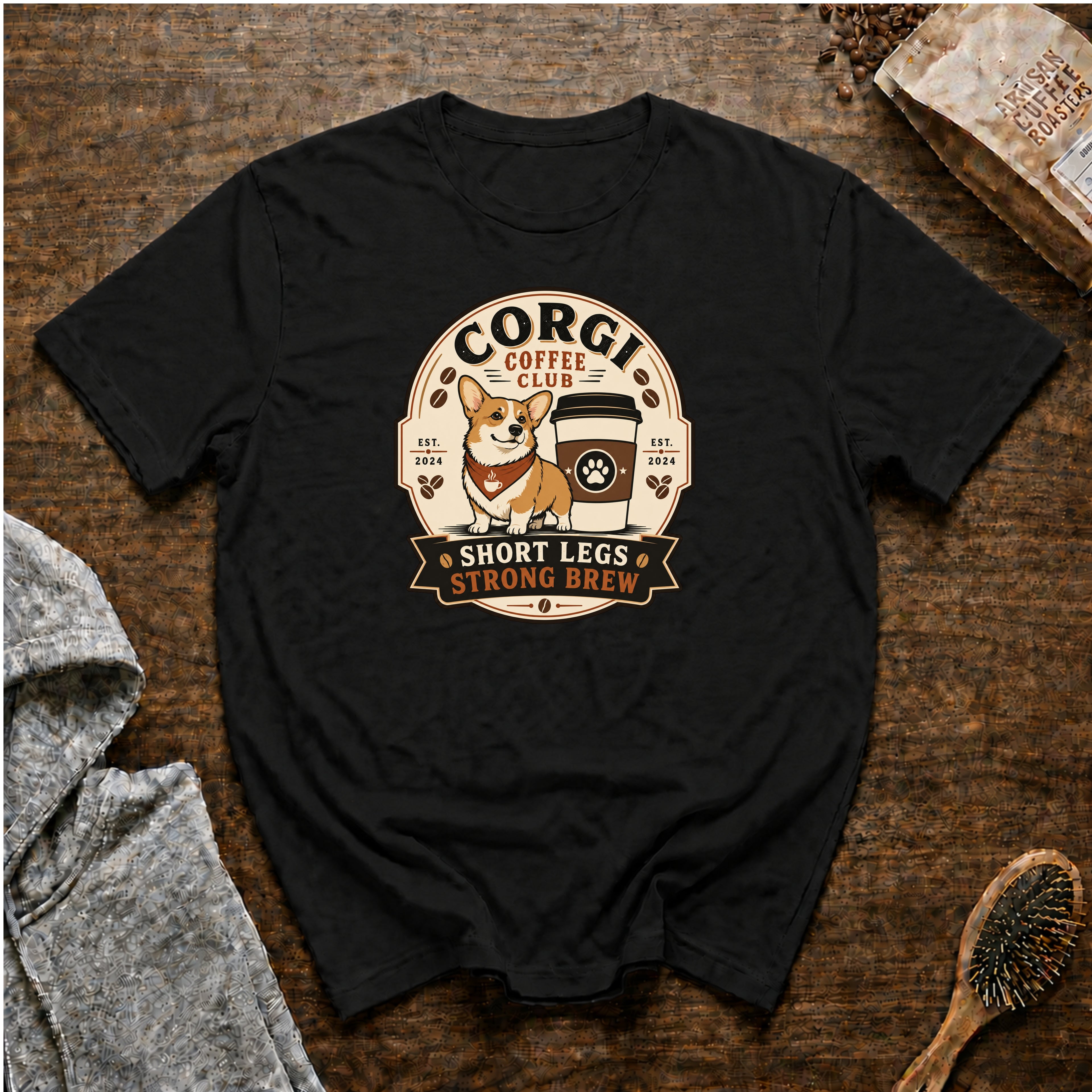Corgi Coffee Club T-Shirt — Black