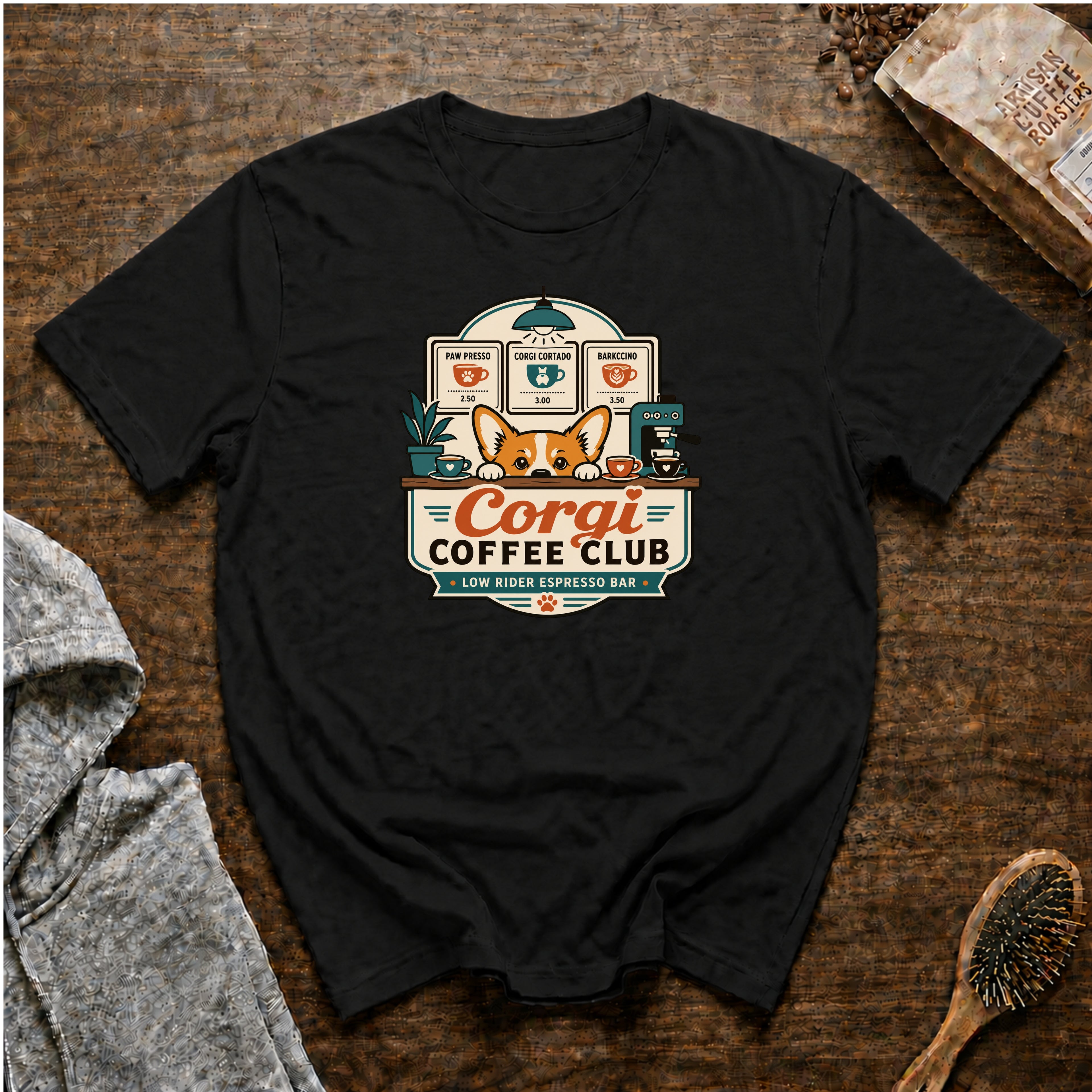 Corgi Coffee Club T-Shirt — Black
