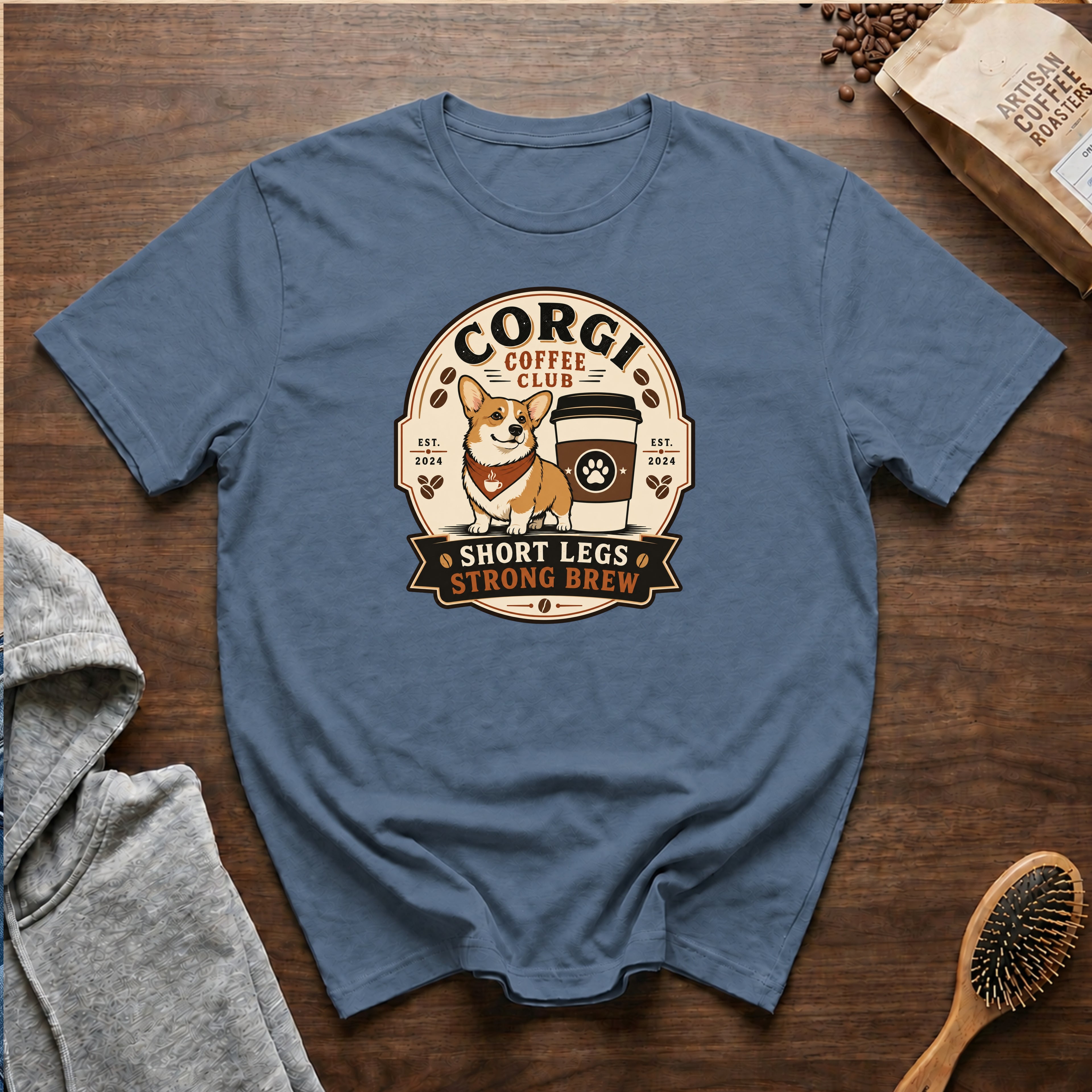 Corgi Coffee Club T-Shirt — Blue Jean
