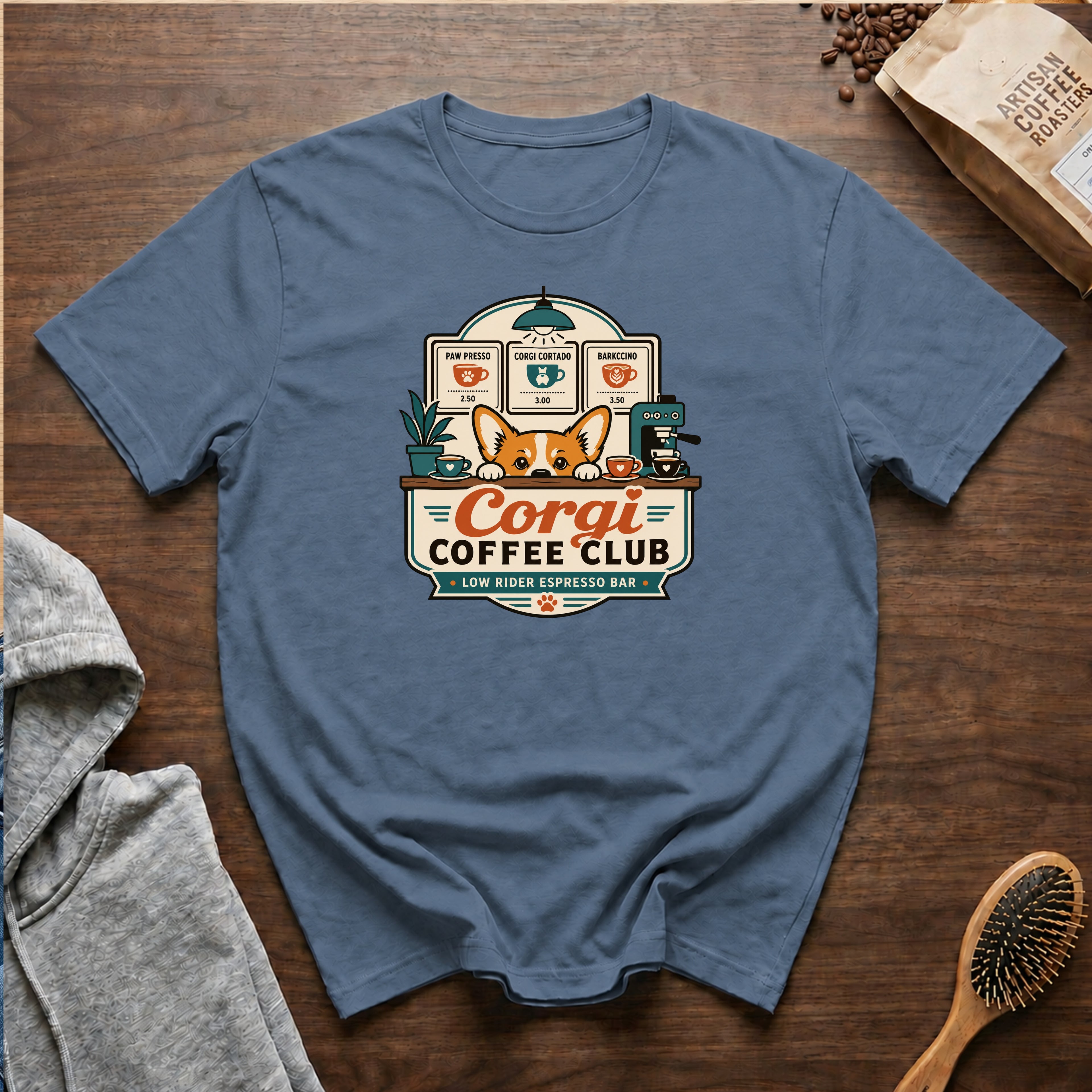 Corgi Coffee Club T-Shirt — Blue Jean