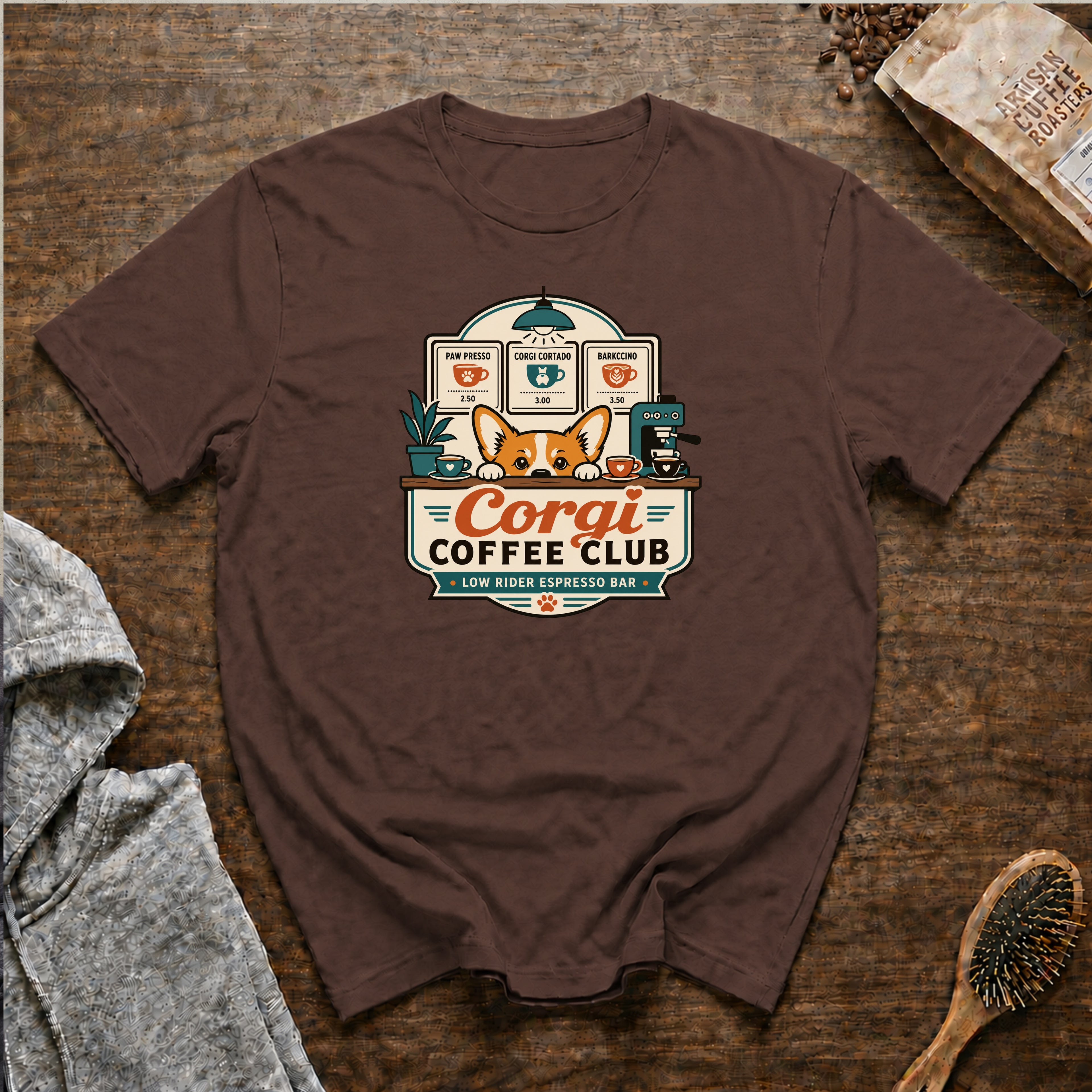 Corgi Coffee Club T-Shirt — Espresso