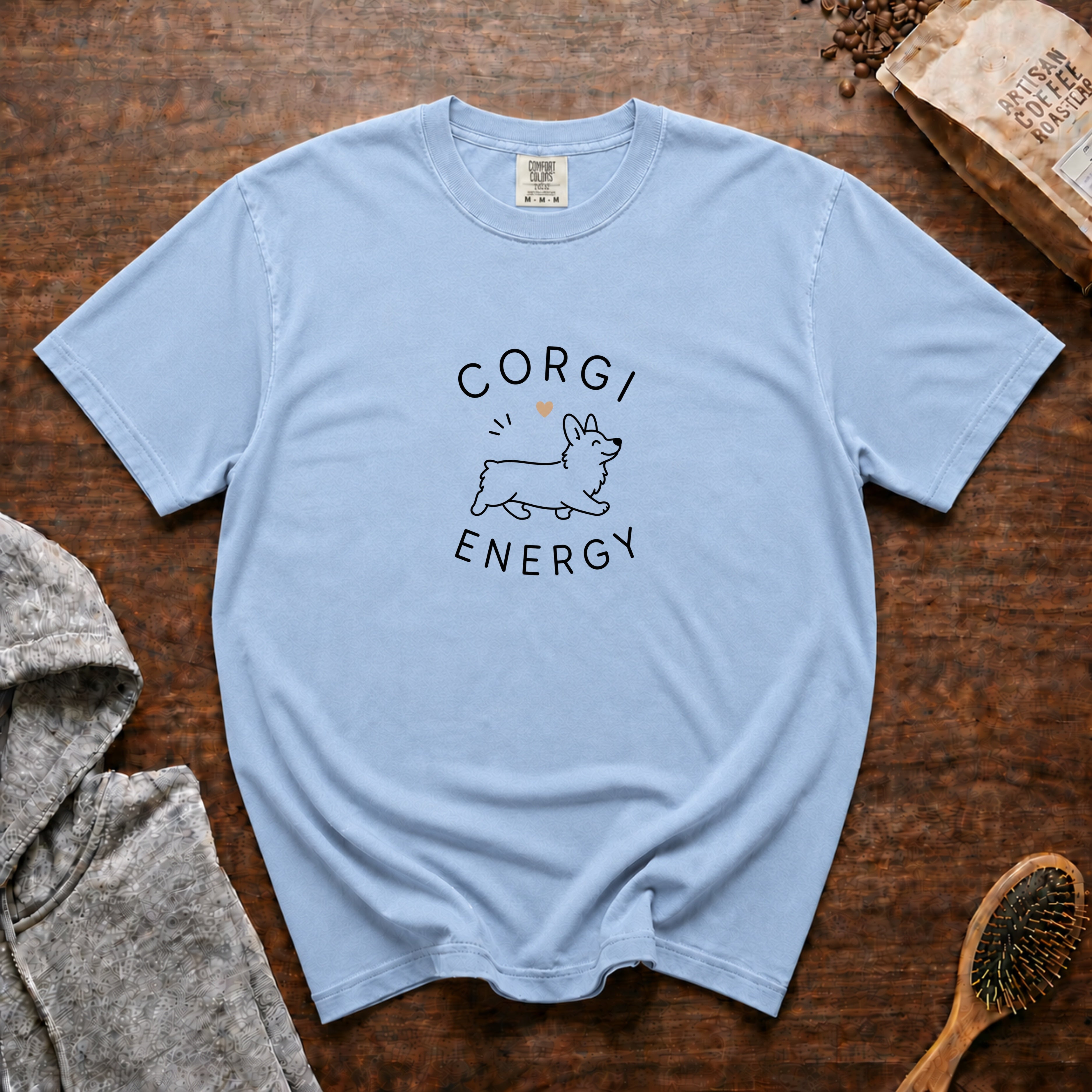 Corgi Energy T-Shirt — Chambray