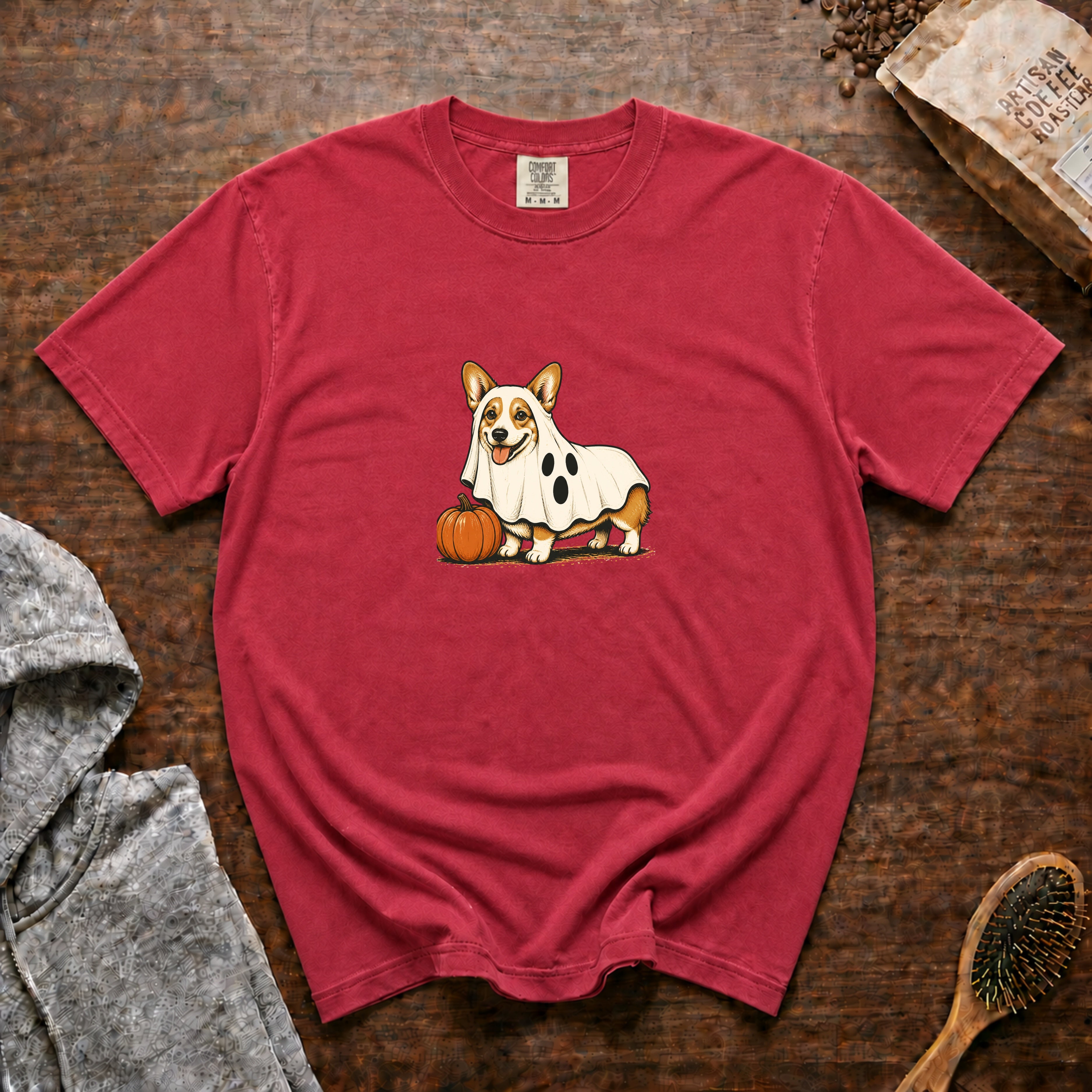 Corgi Halloween T-Shirt — Crimson