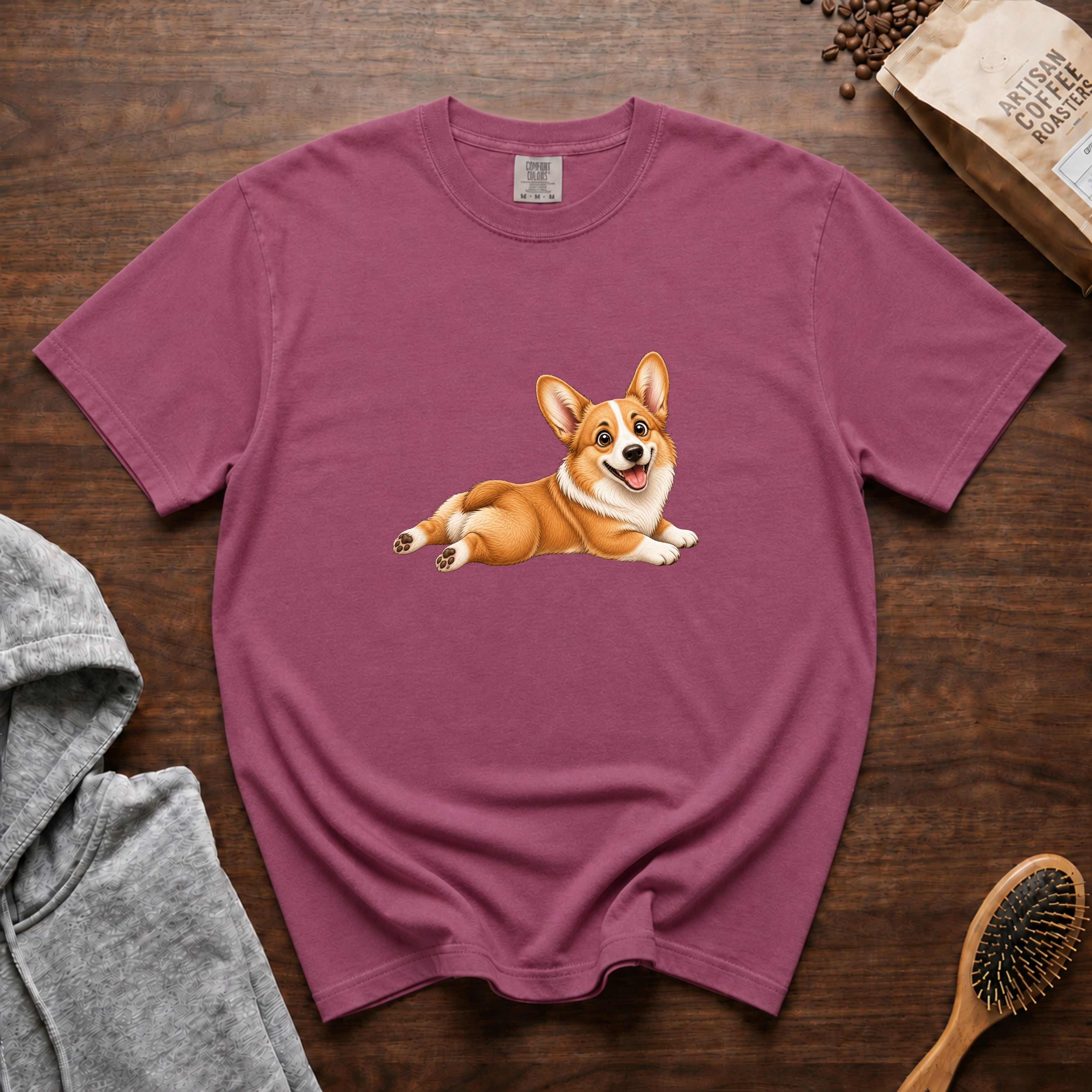 Corgi Sploot 1 T-Shirt — Berry
