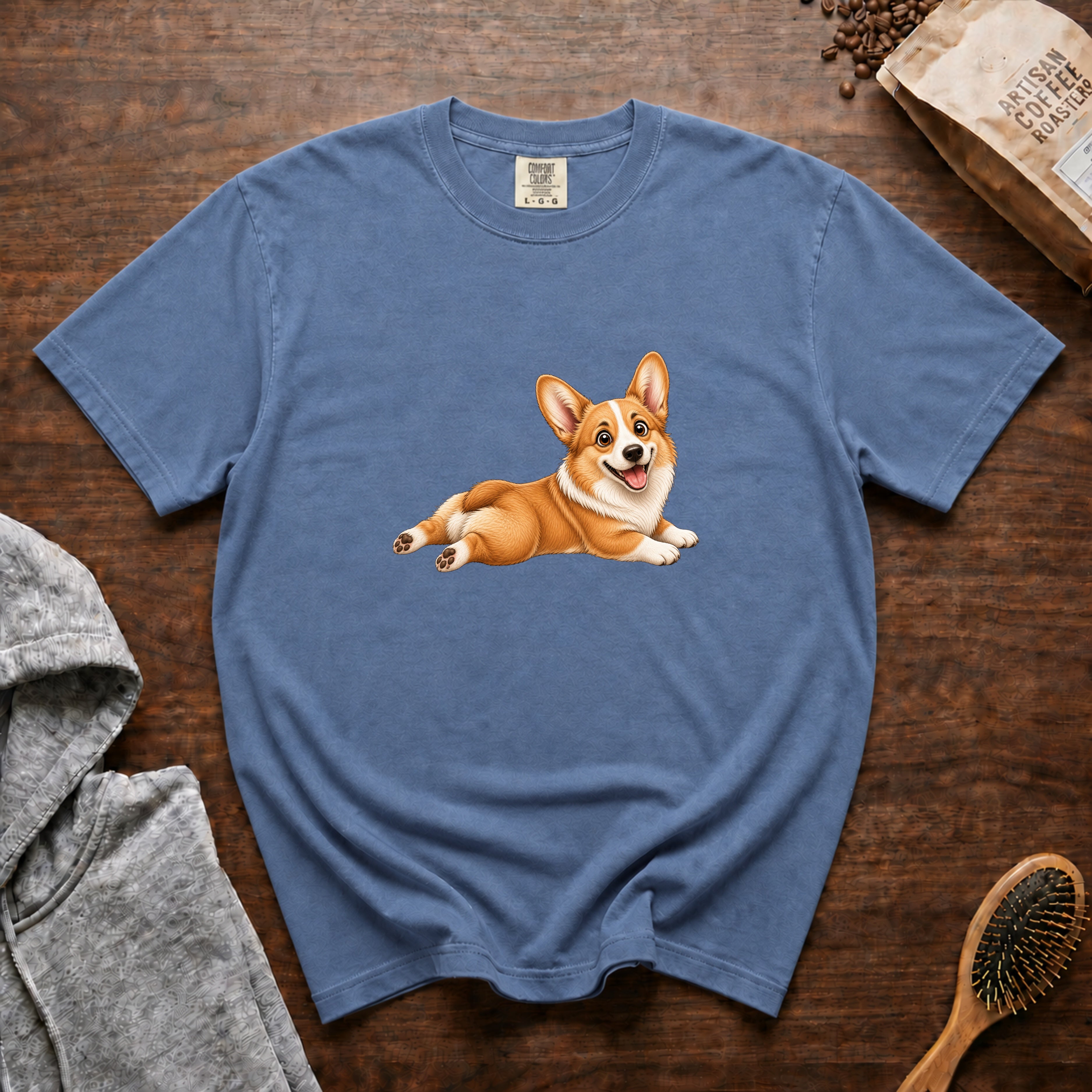 Corgi Sploot 1 T-Shirt — Blue Jean