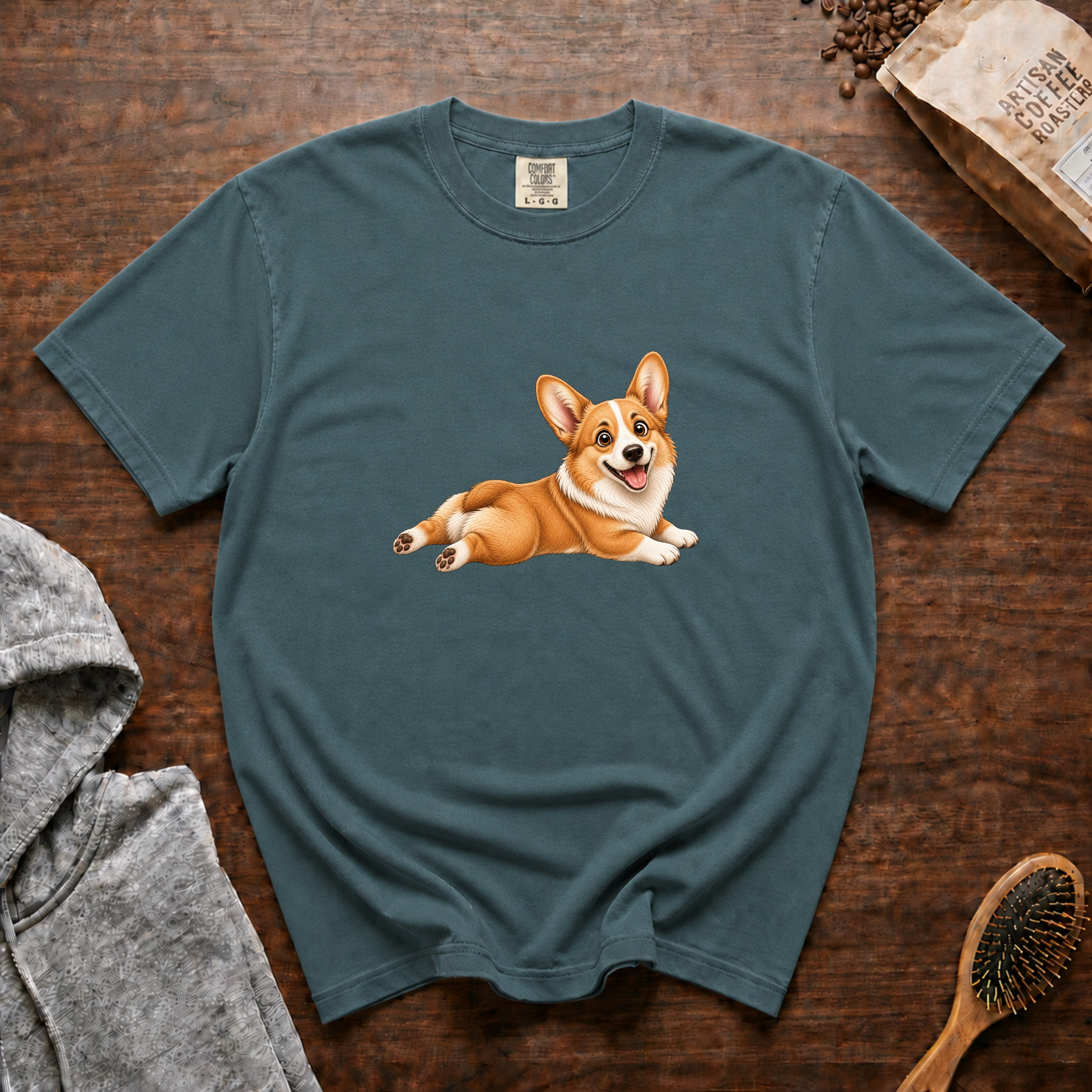 Corgi Sploot 1 T-Shirt — Blue Spruce