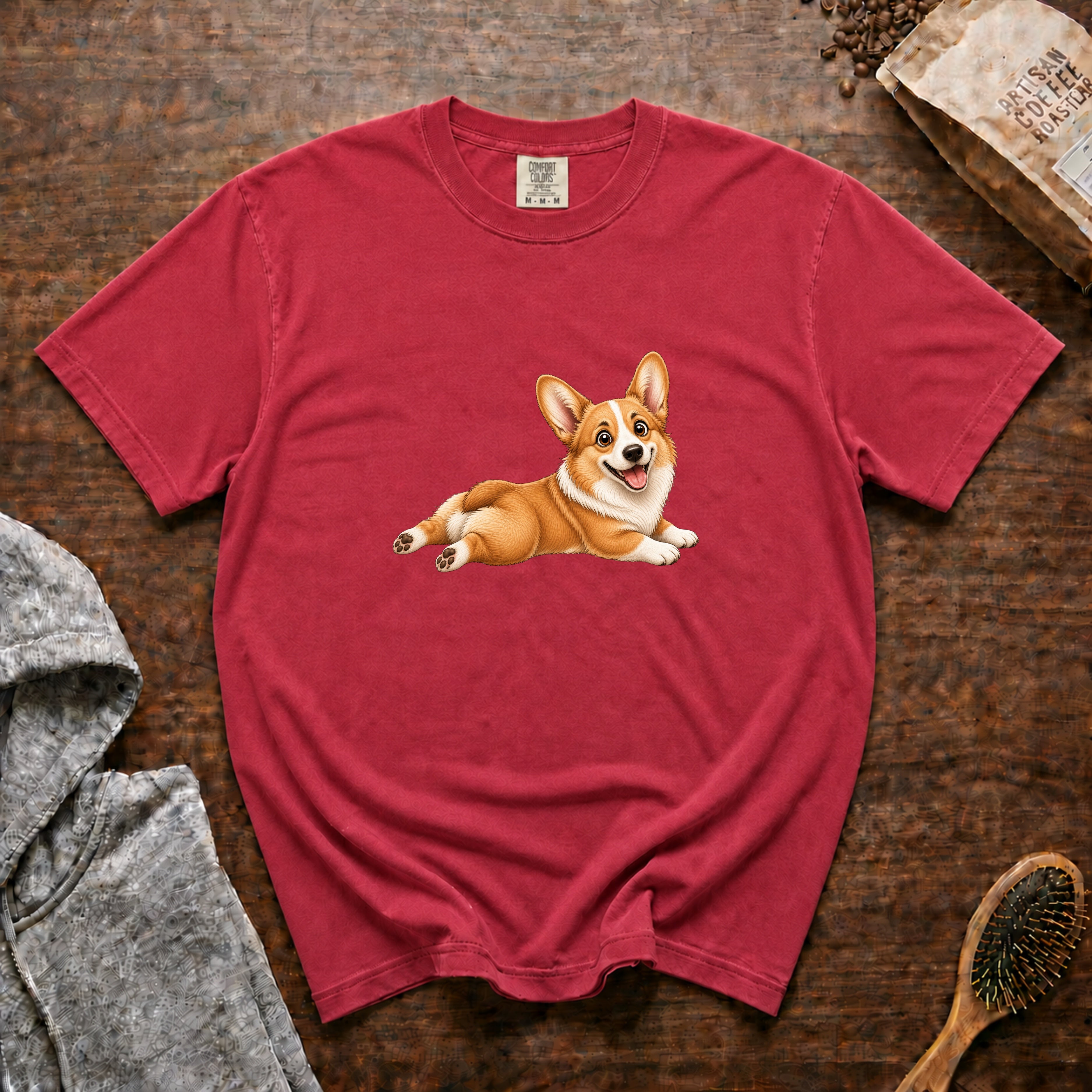 Corgi Sploot 1 T-Shirt — Crimson