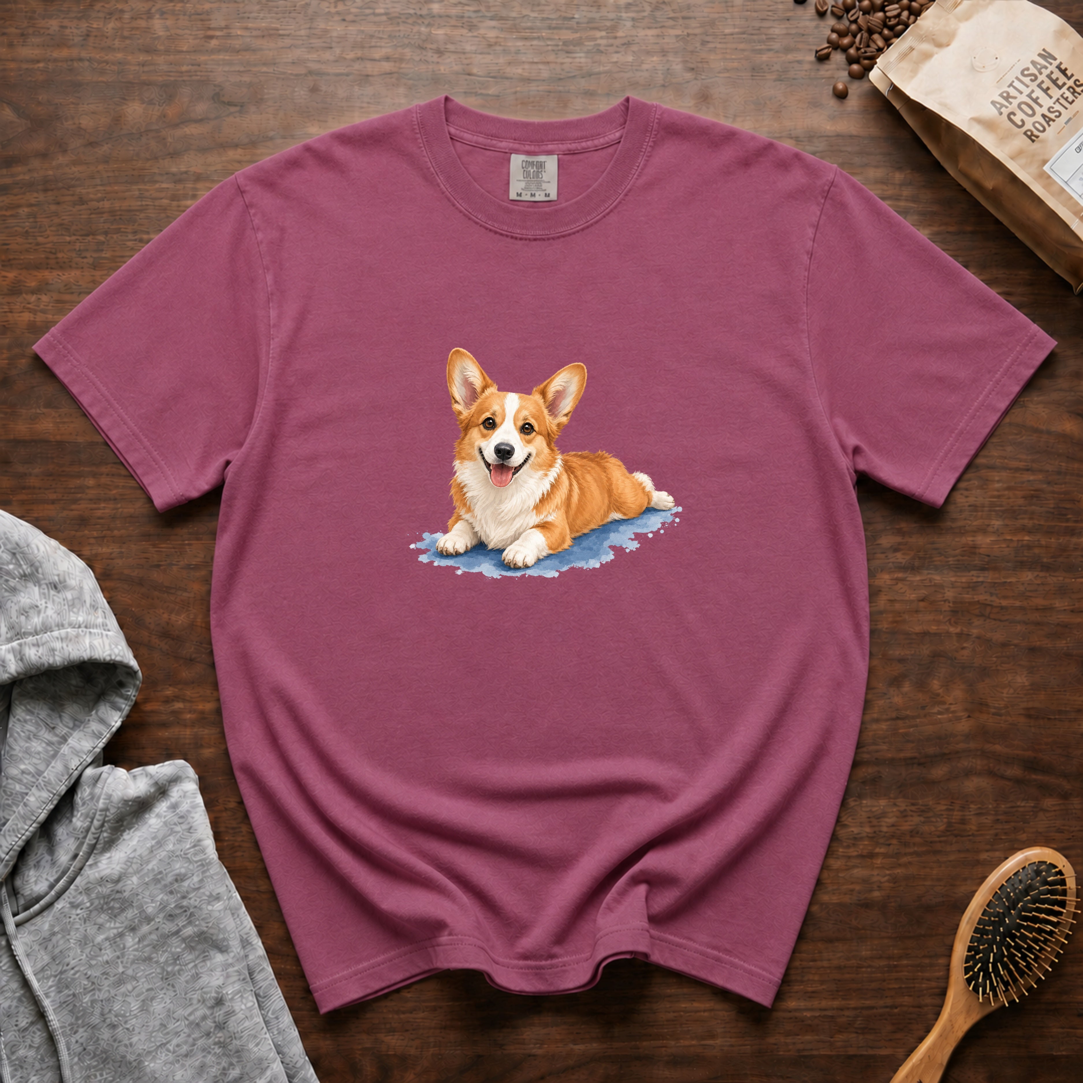 Corgi Sploot T-Shirt — Berry