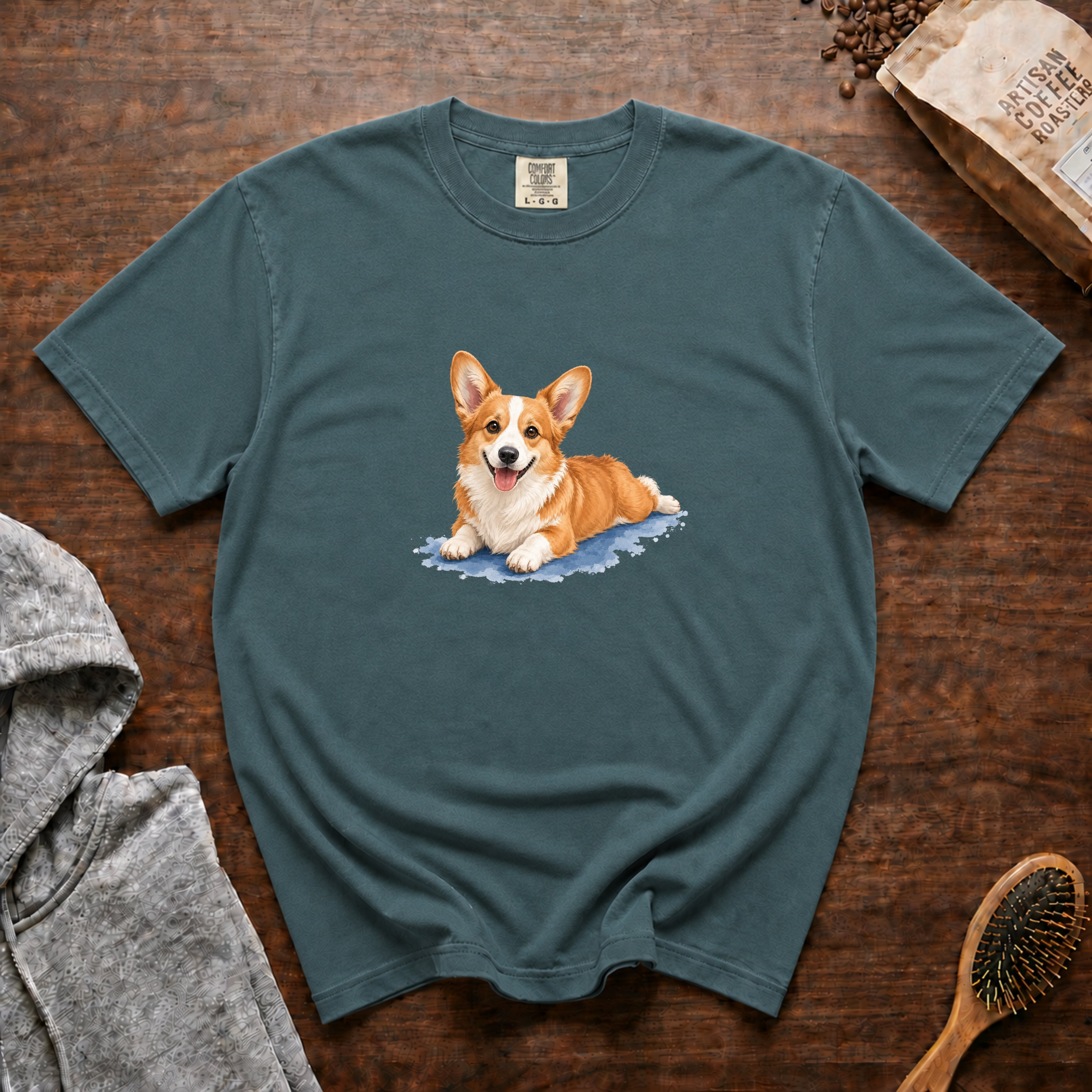 Corgi Sploot T-Shirt — Blue Spruce