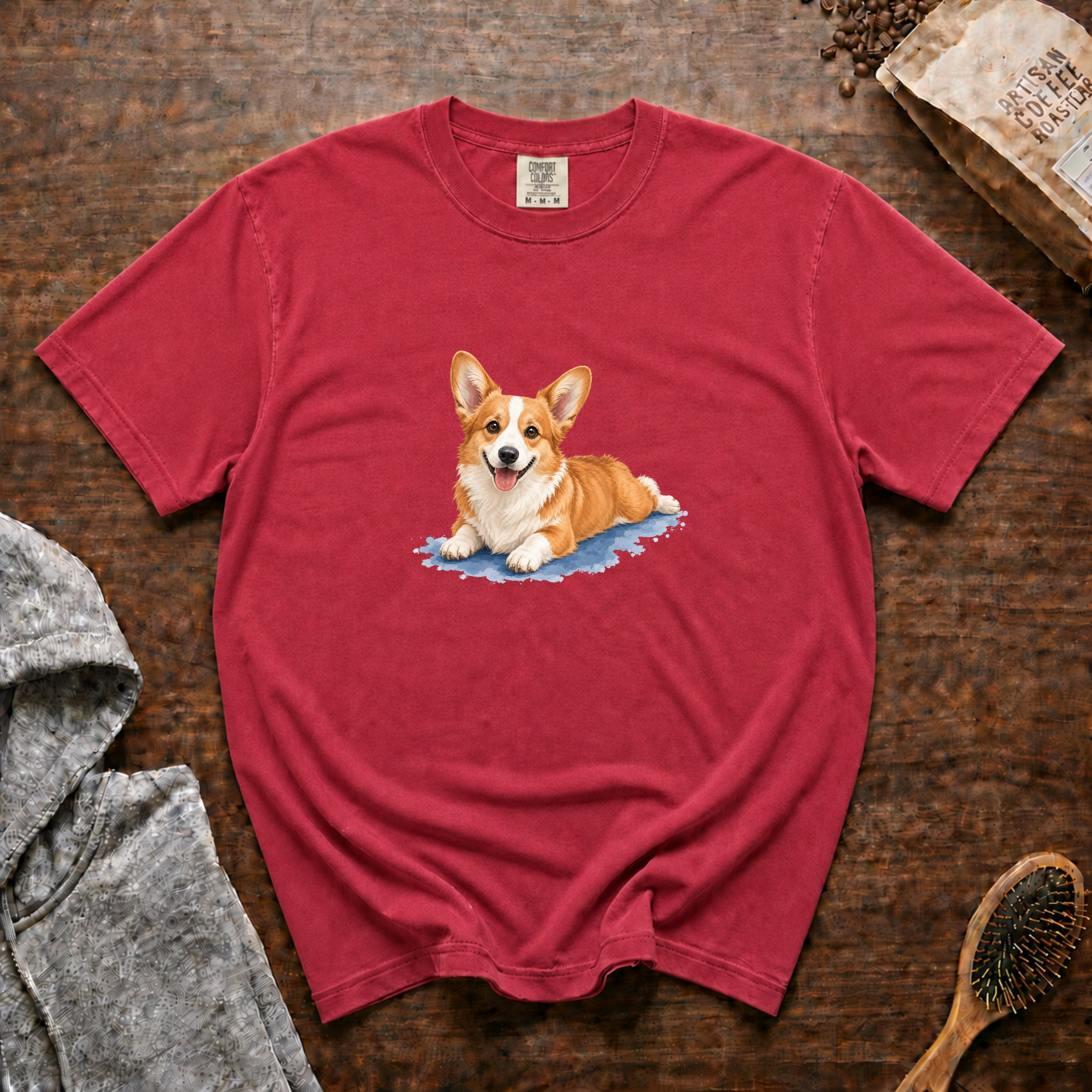 Corgi Sploot T-Shirt — Crimson