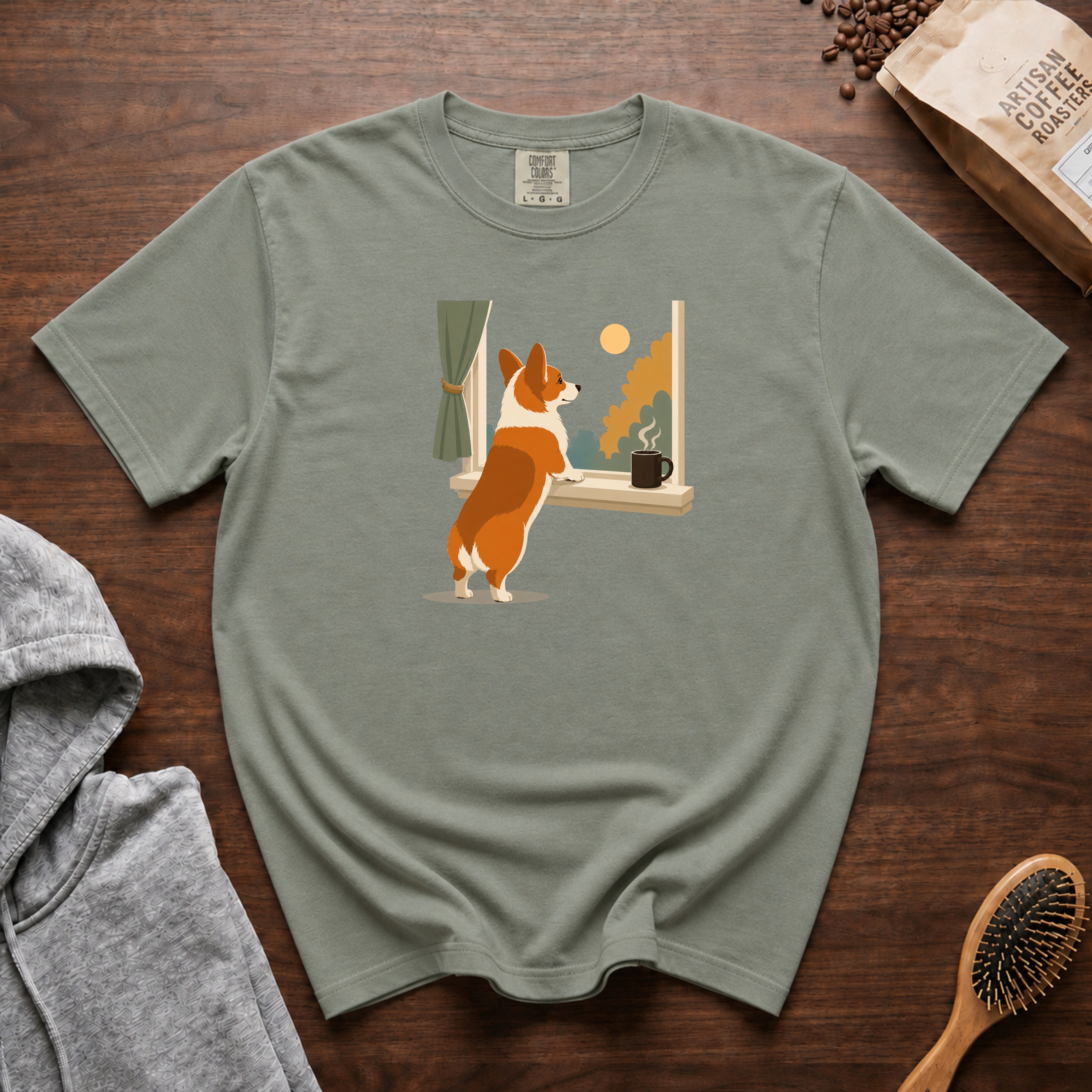 Corgie Window Watch T-Shirt — Bay