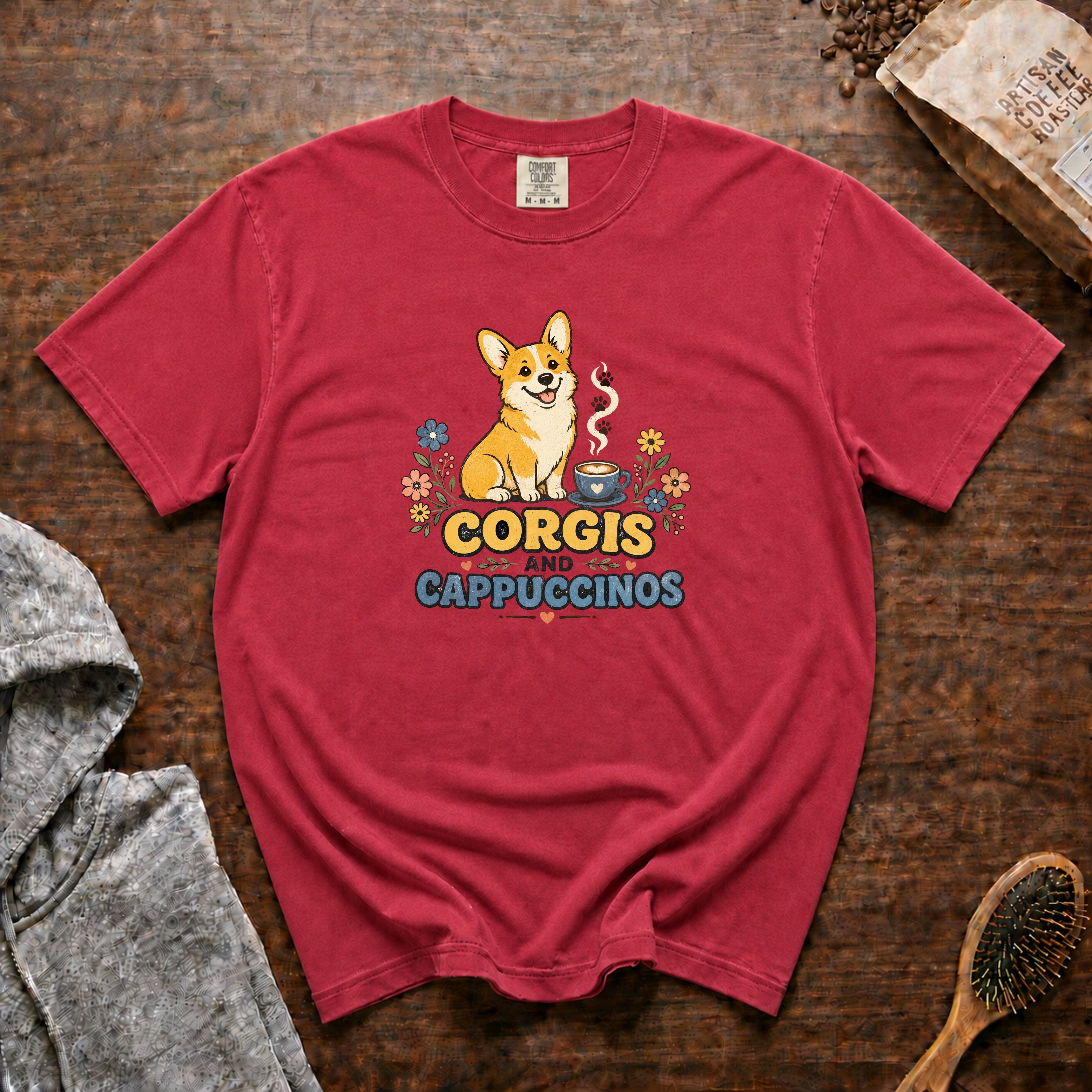 Corgis And Cappuccinos T-Shirt — Crimson