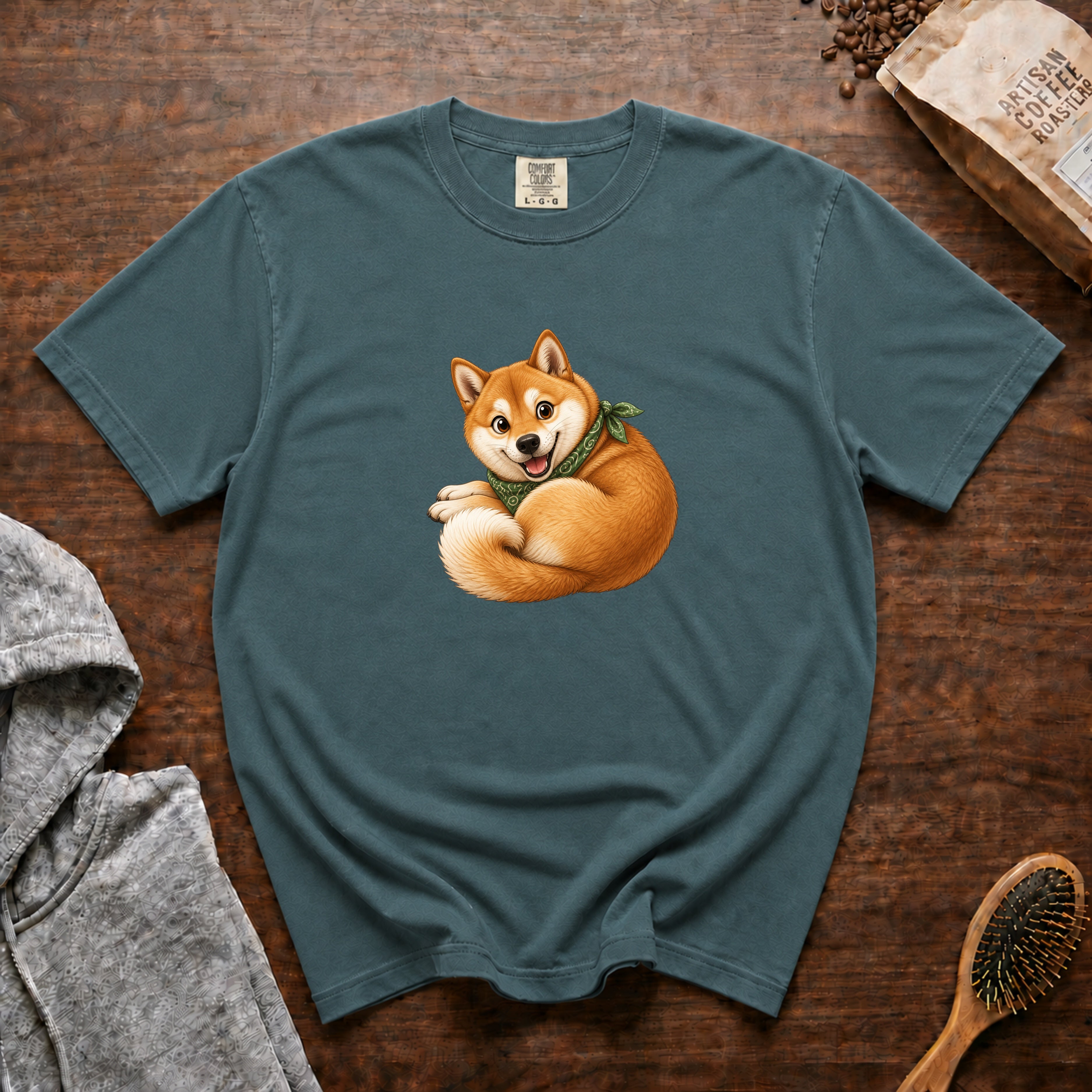 Cozy Shiba T-Shirt — Blue Spruce
