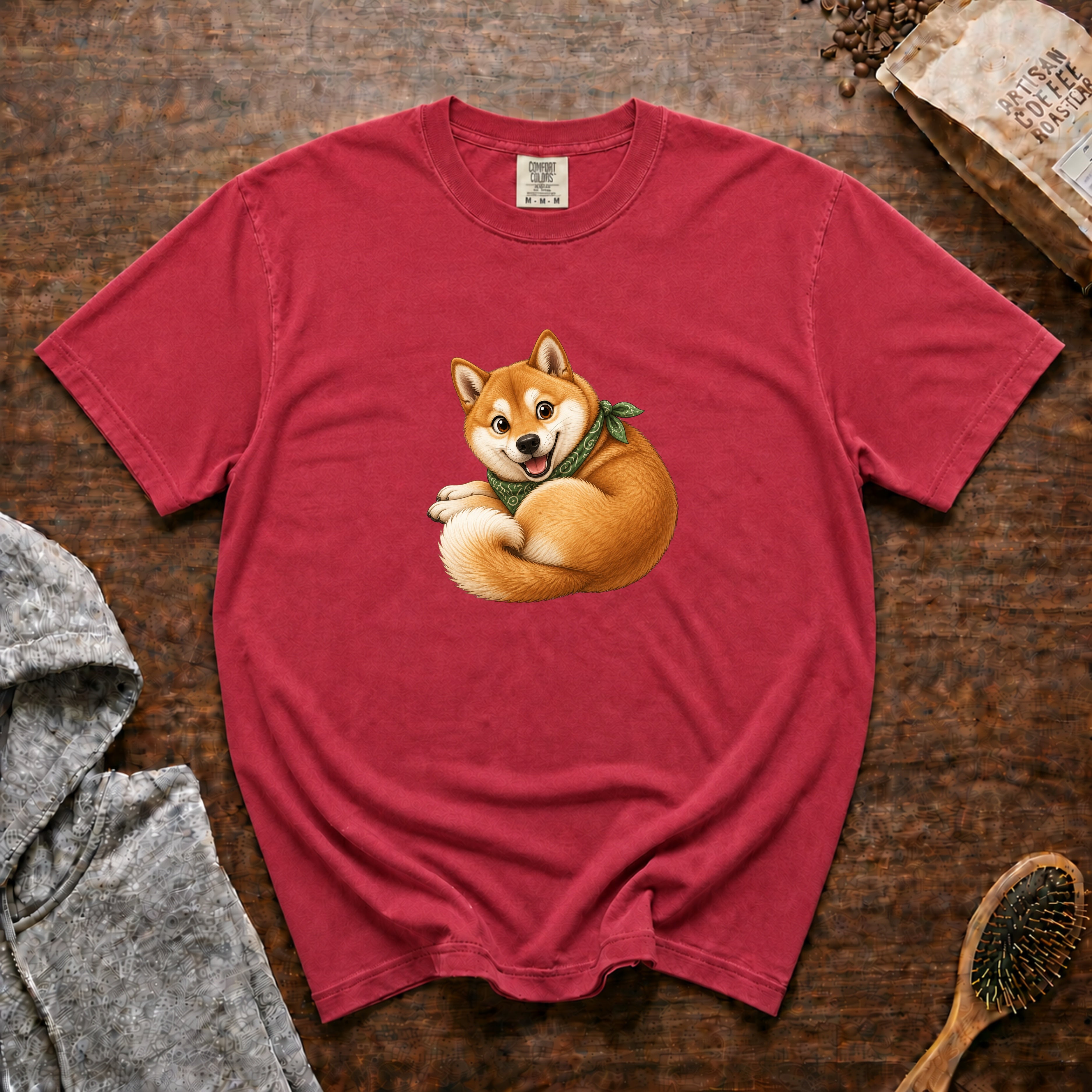 Cozy Shiba T-Shirt — Crimson