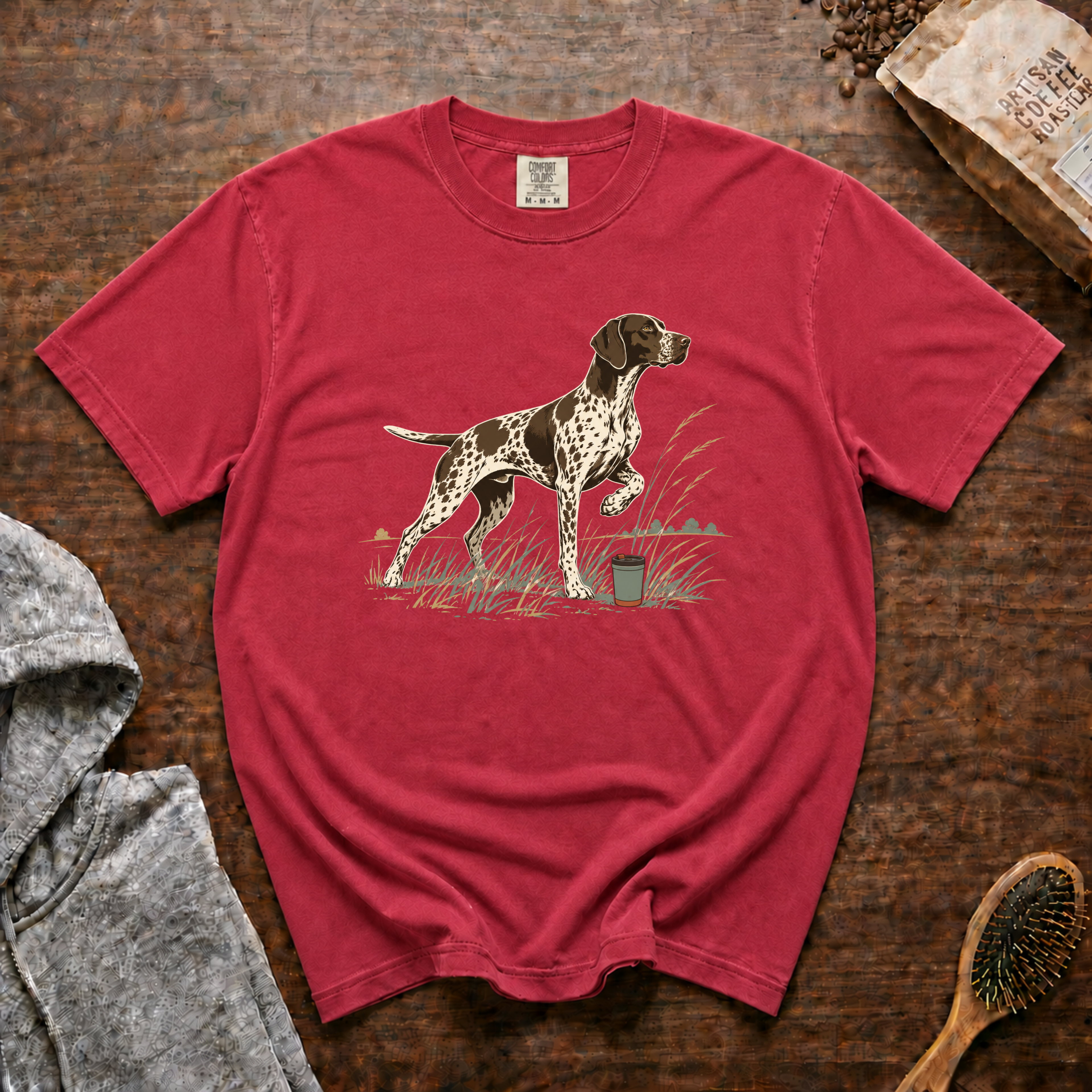 German Shorthaired Pointer Field Point Pour Over T-Shirt | GSP Coffee Tee