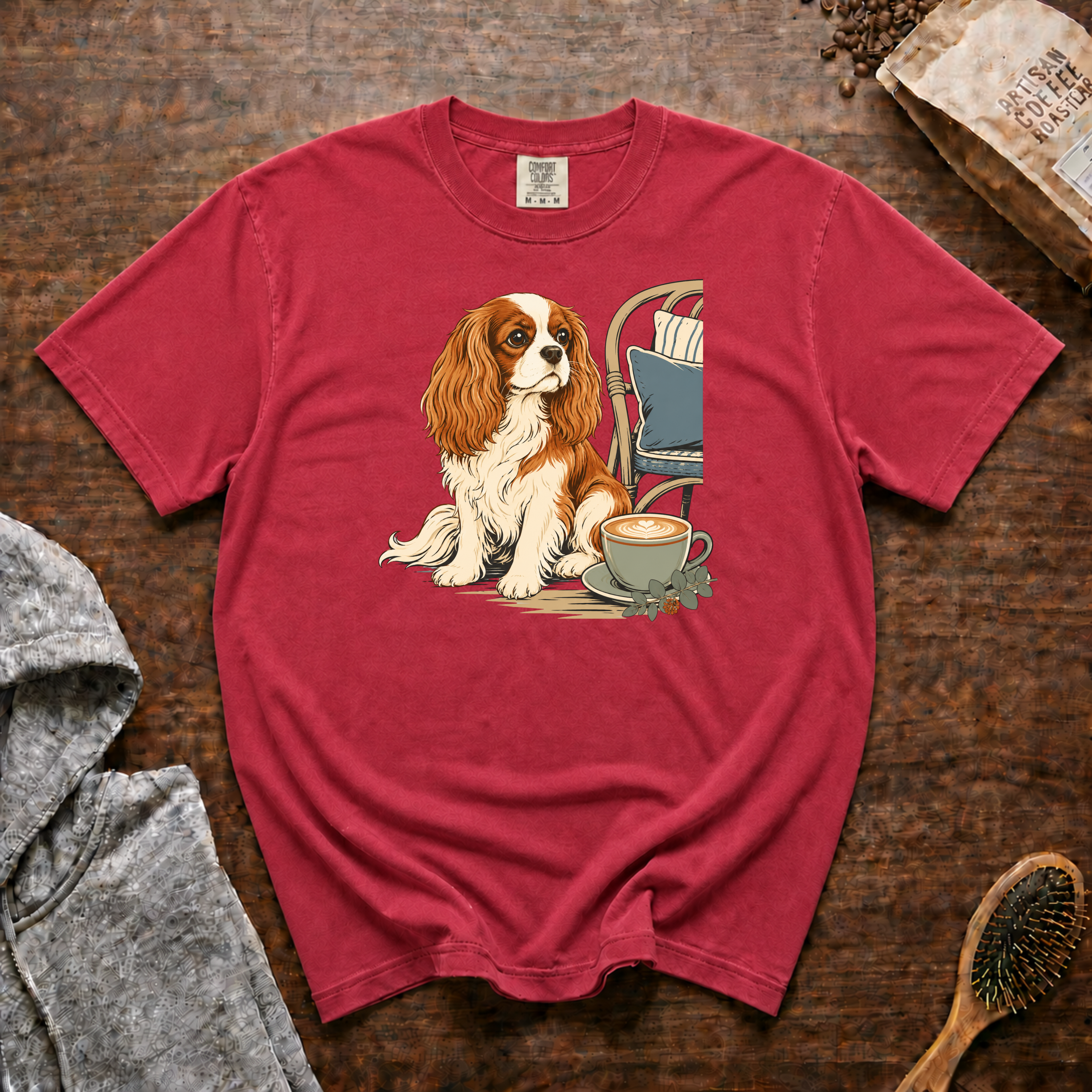 Cavalier King Charles Spaniel Velvet Lap Latte T-Shirt | Cavalier Coffee Tee