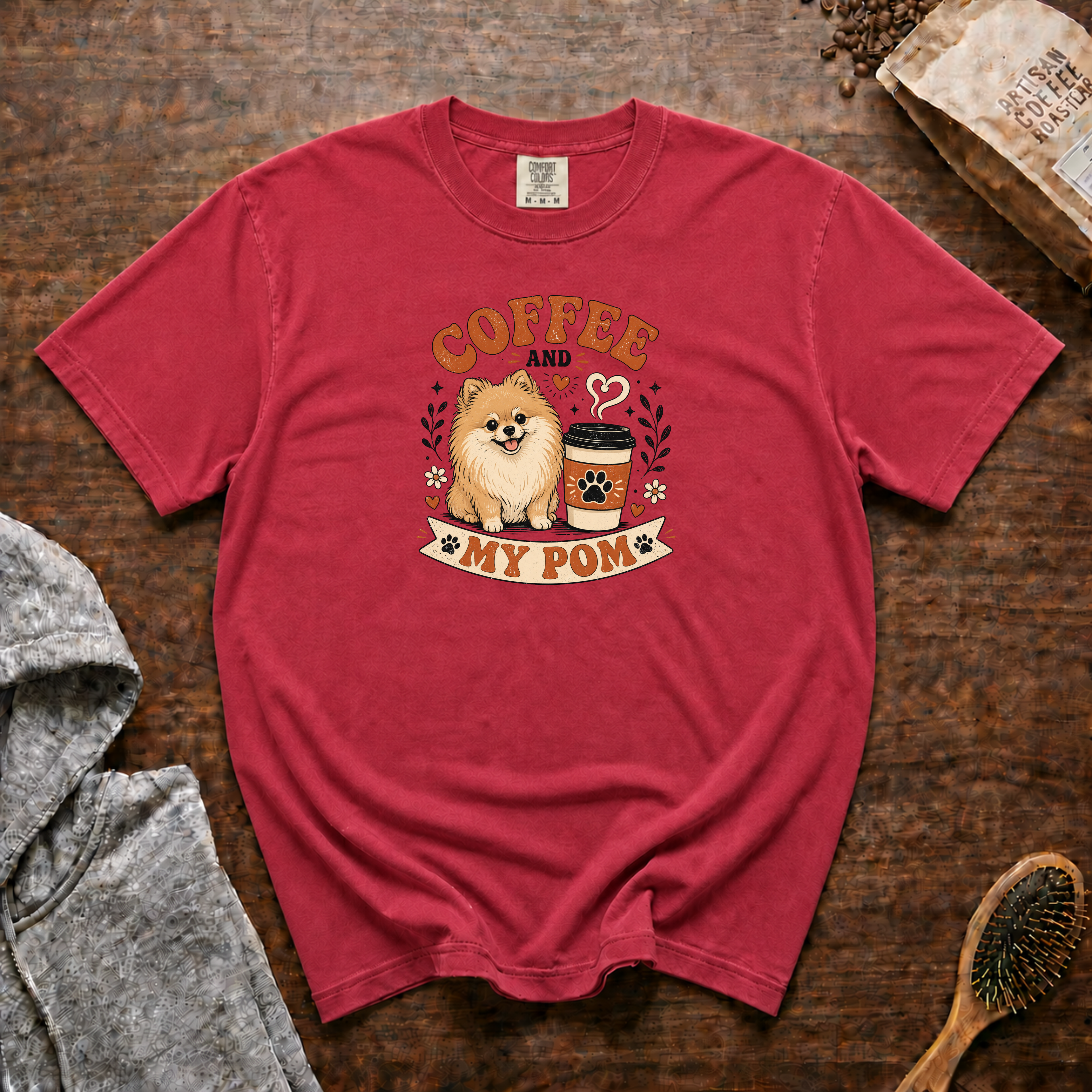 Coffee And My Pom T-Shirt | Pomeranian Dog Lover Coffee Tee