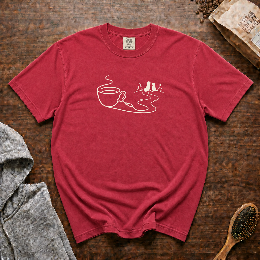 Coffee Leash Trail T-Shirt | Dog Walking Coffee Lover Tee