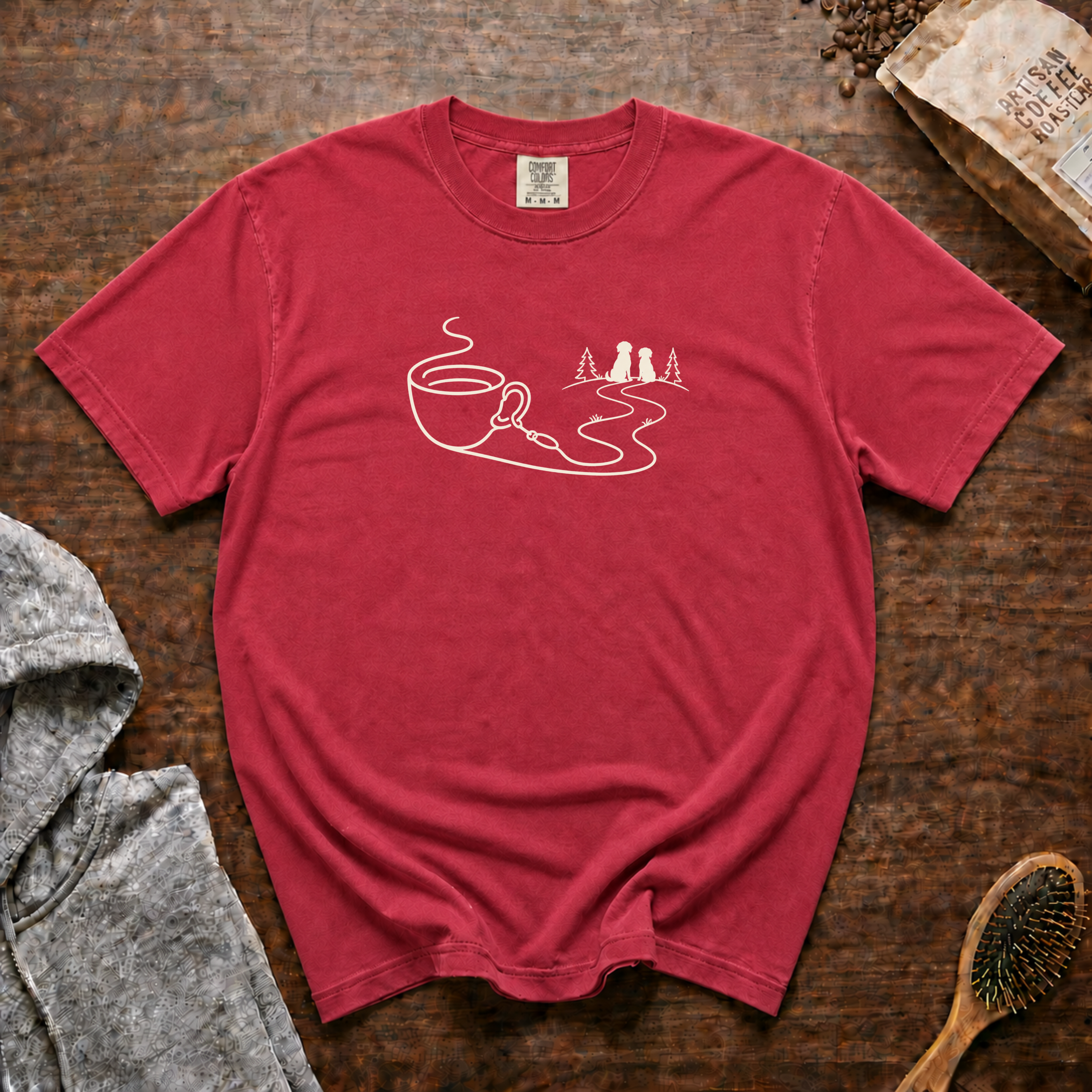 Coffee Leash Trail T-Shirt | Dog Walking Coffee Lover Tee