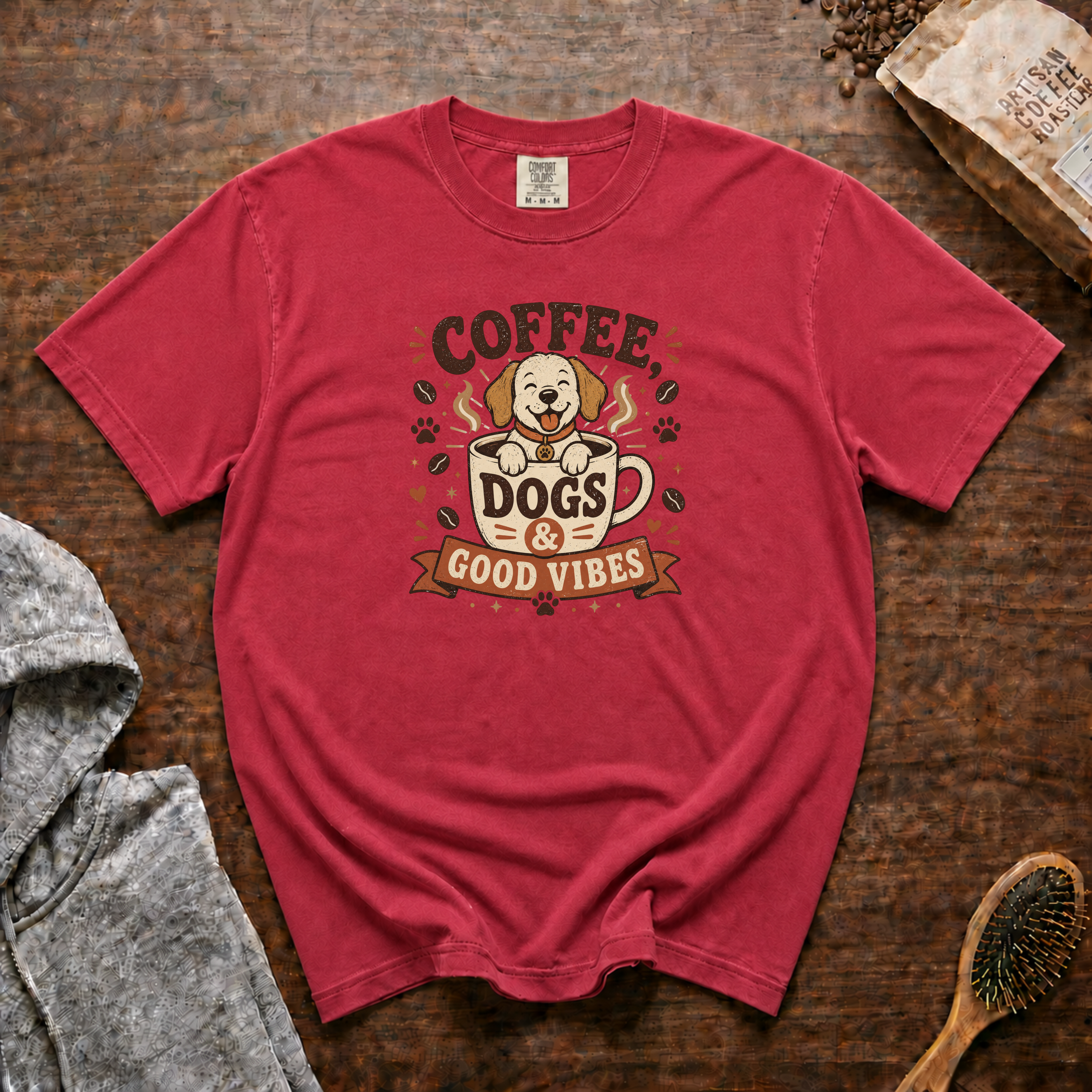 Coffee Dogs And Good Vibes T-Shirt | Dog Lover Coffee Tee