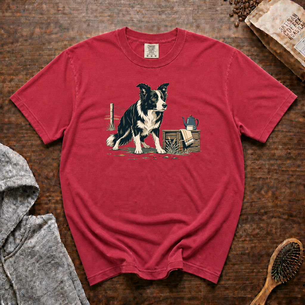 Border Collie Focus Pour Over T-Shirt | Collie Coffee Tee