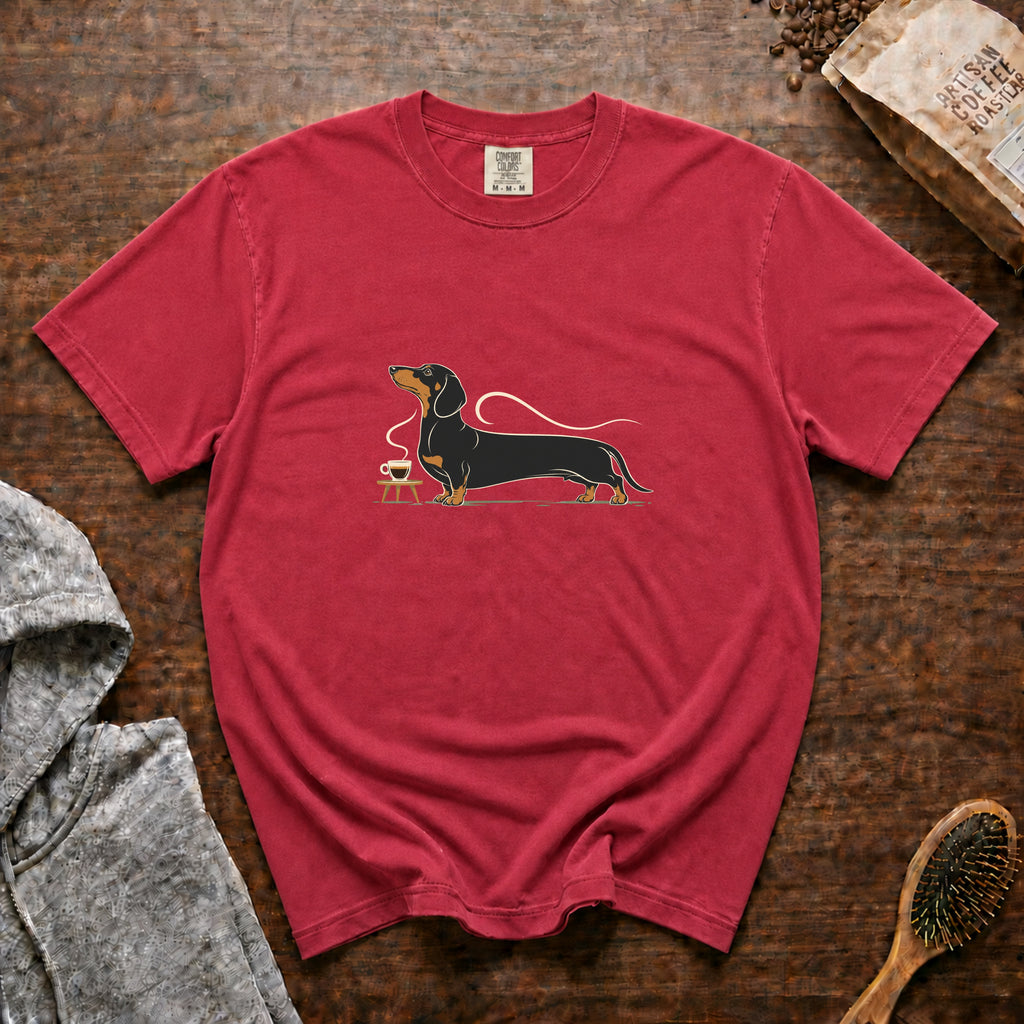 Dachshund Long Pour Espresso 1 T-Shirt — Crimson