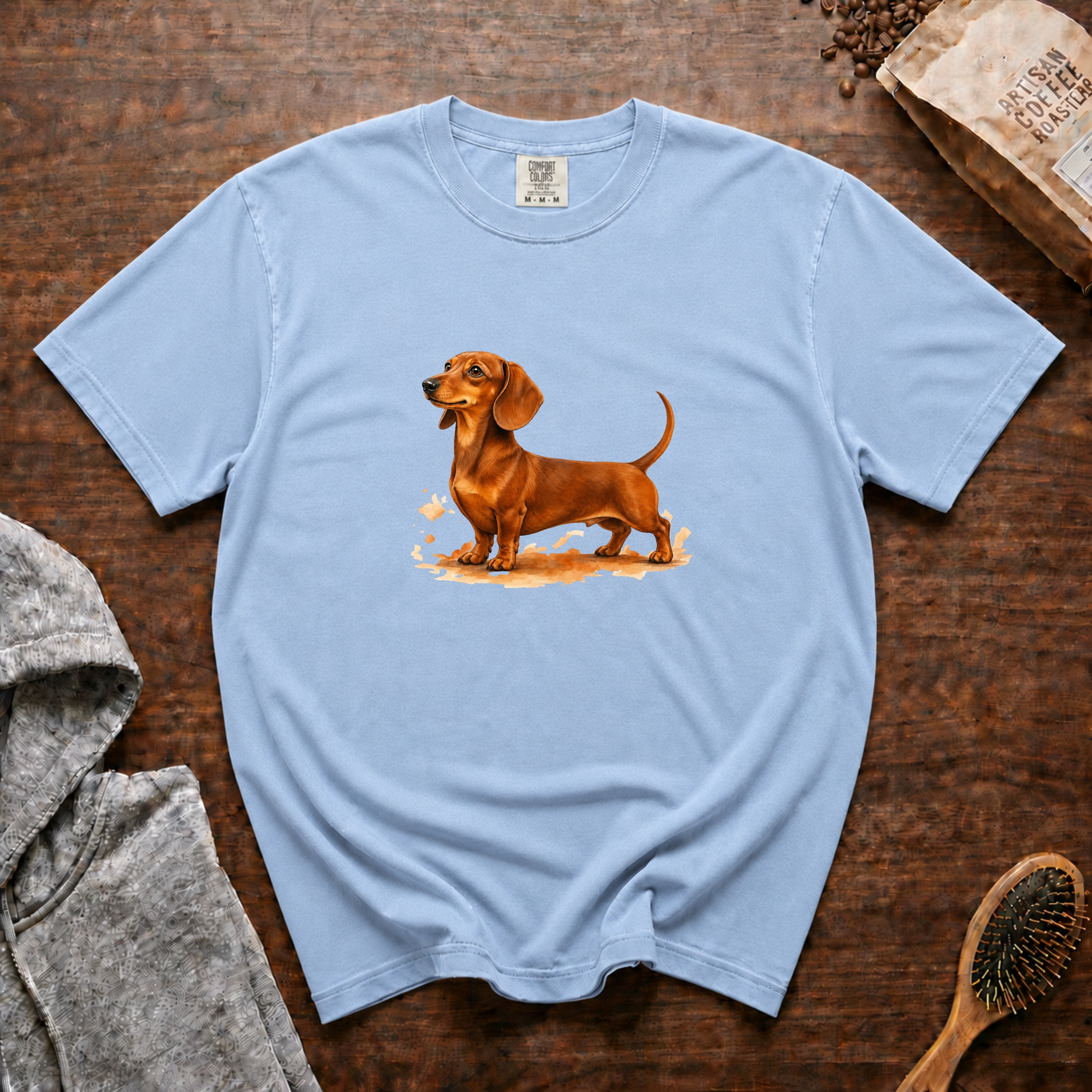 Daschsund Standing Proud T-Shirt — Chambray