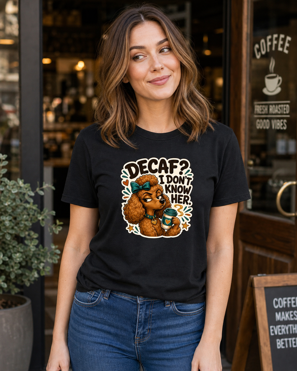 Decaf I Don't Know Her T-Shirt | Coffee Dog Lover Tee