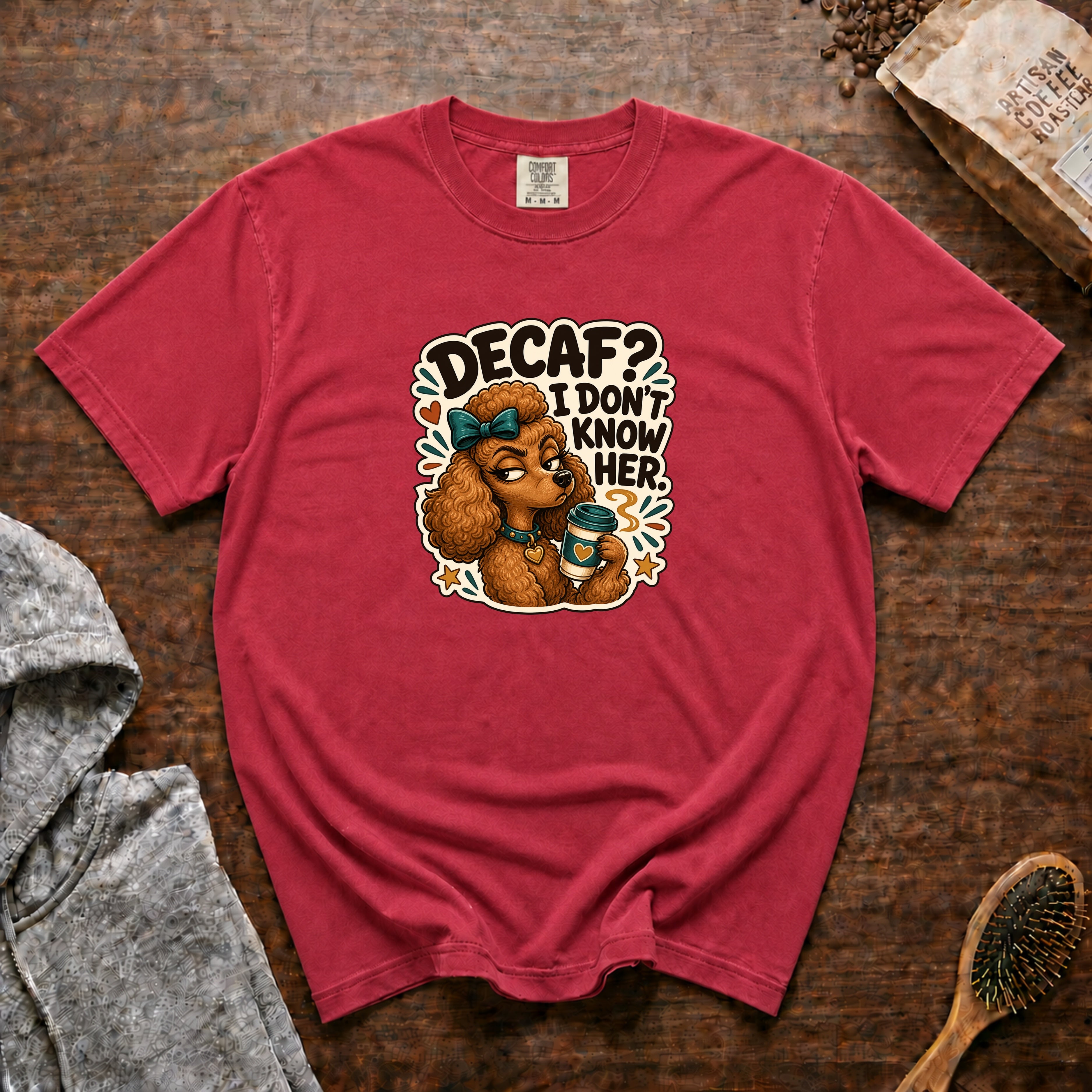 Decaf I Don'T Know Her T-Shirt — Crimson