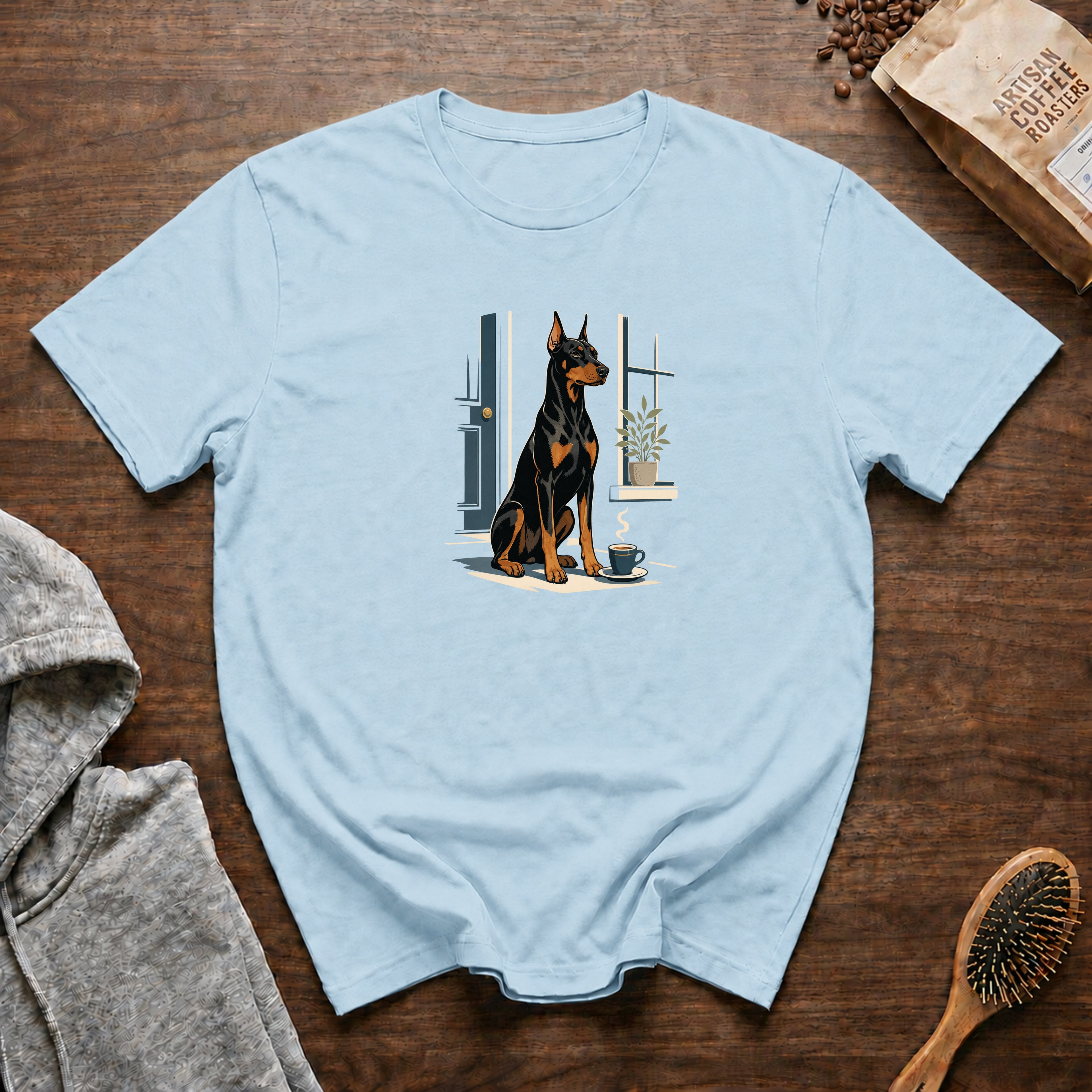 Doberman Pinscher Night Watch Espresso T-Shirt — Chambray
