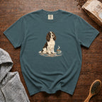 English Springer Spaniel Rain Porch Roast T-Shirt — Blue Spruce