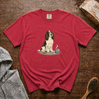English Springer Spaniel Rain Porch Roast T-Shirt — Crimson