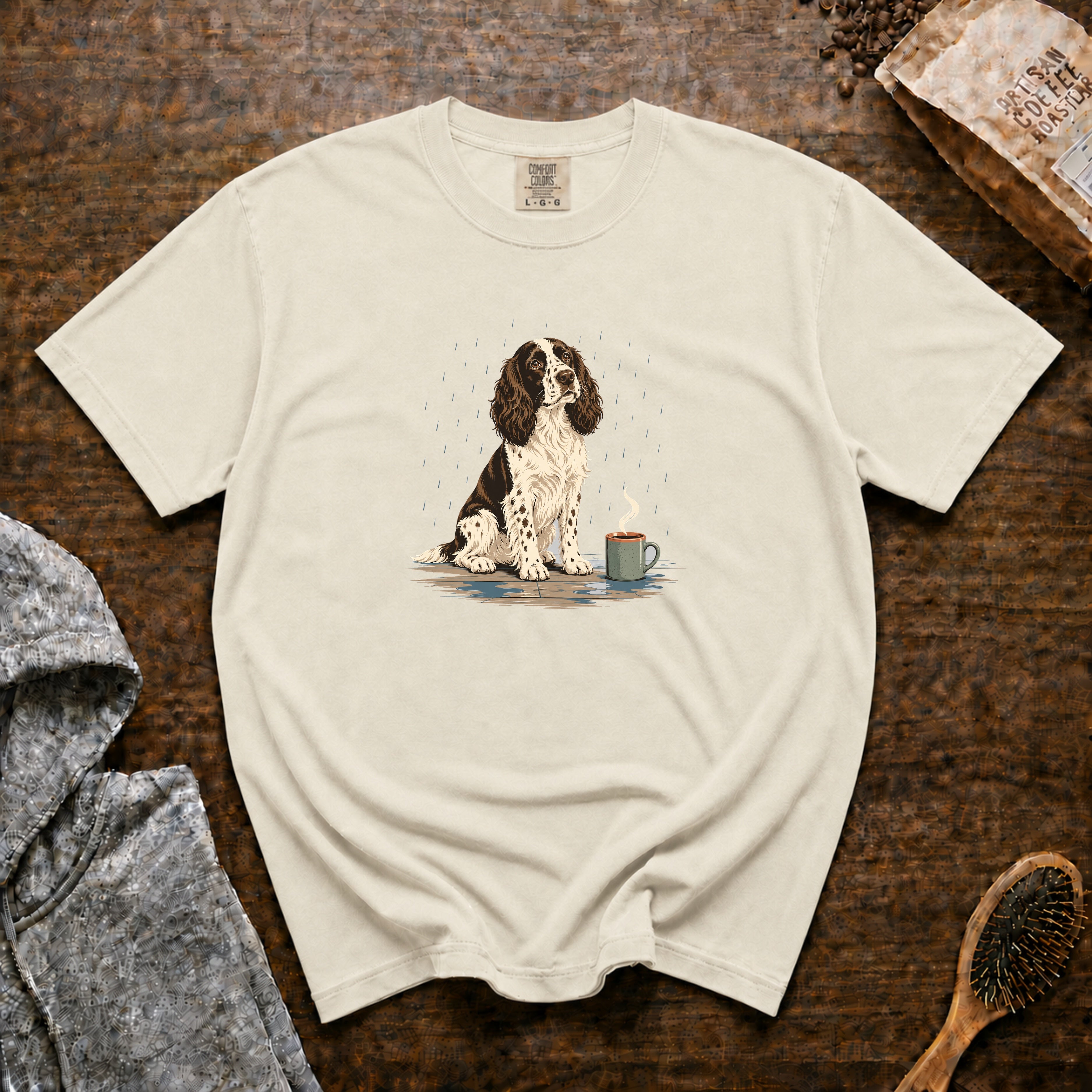 English Springer Spaniel Rain Porch Roast T-Shirt — Ivory
