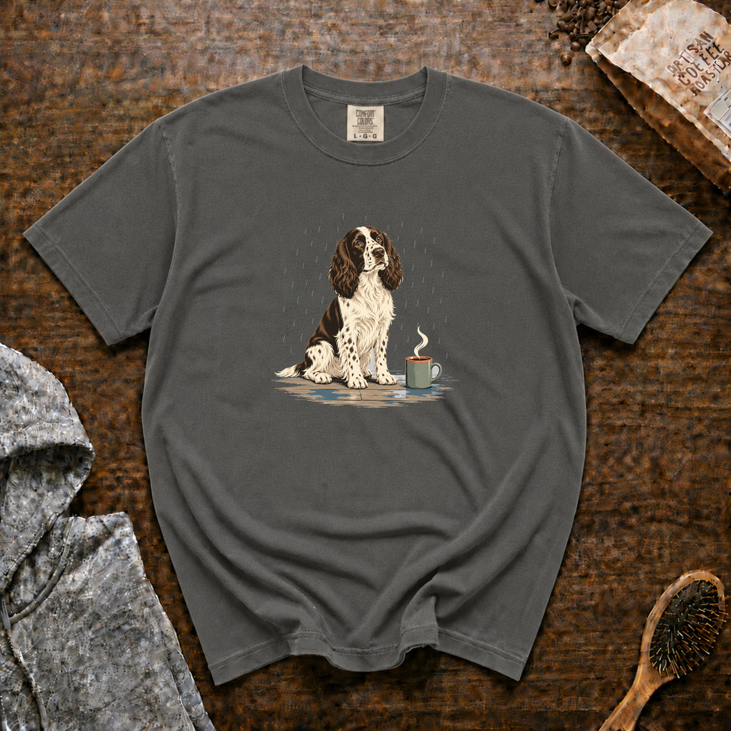 English Springer Spaniel Rain Porch Roast T-Shirt — Pepper