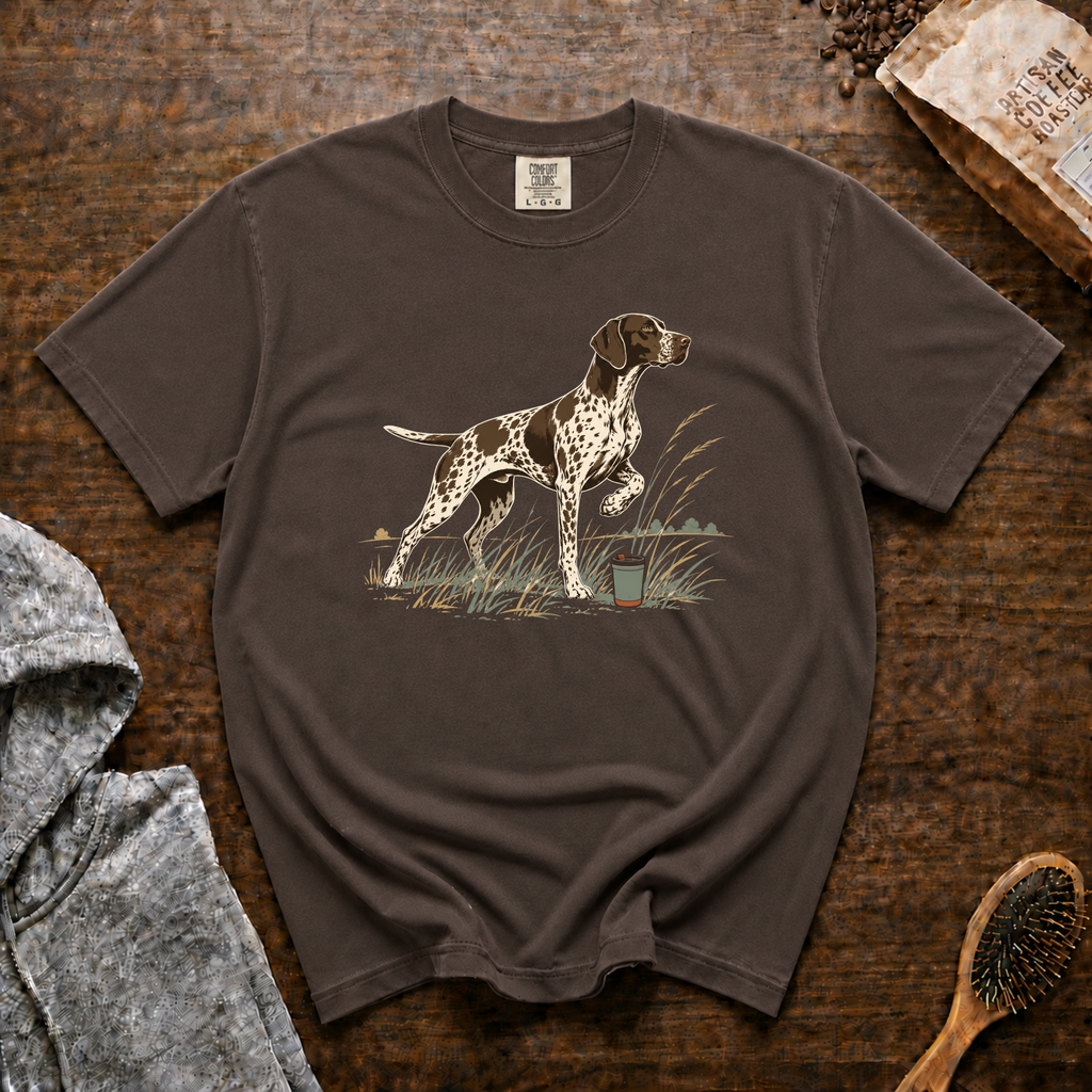 German Shorthaired Pointer Field Point Pour Over T-Shirt | GSP Coffee Tee