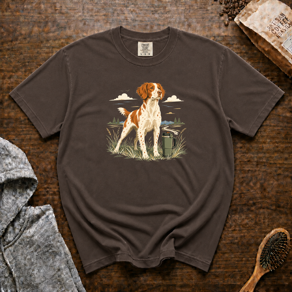 Brittany Field Mug Morning T-Shirt | Brittany Dog Coffee Tee