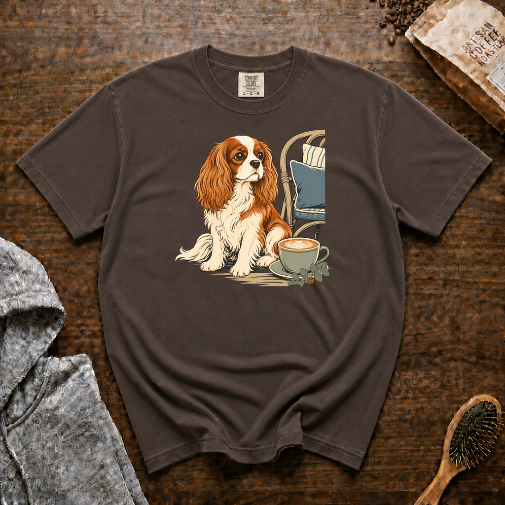 Cavalier King Charles Spaniel Velvet Lap Latte T-Shirt | Cavalier Coffee Tee