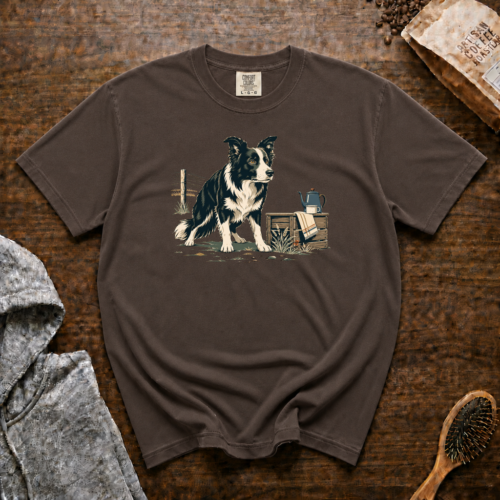 Border Collie Focus Pour Over T-Shirt | Collie Coffee Tee