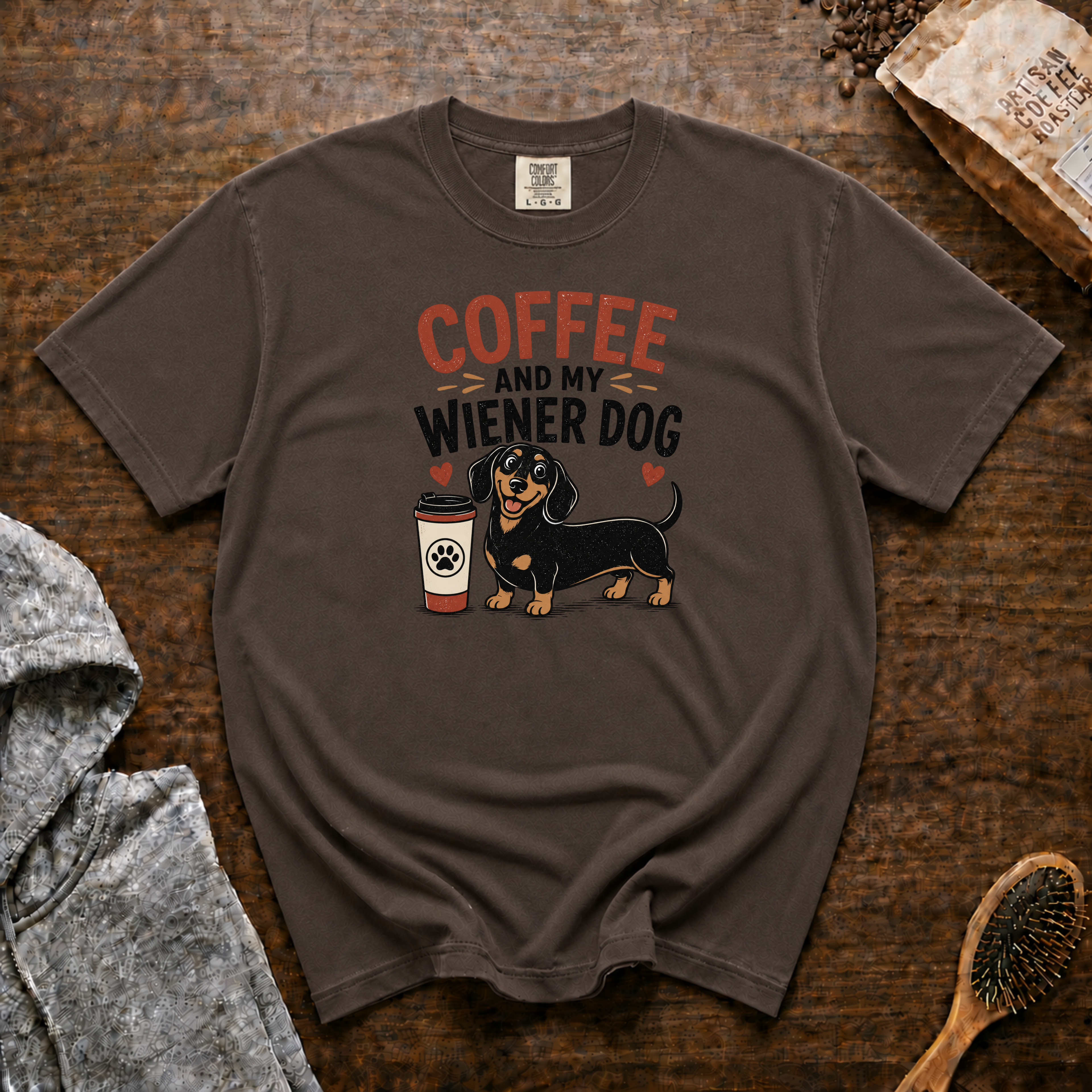 Coffee And My Weiner Dog T-Shirt | Dachshund Coffee Tee