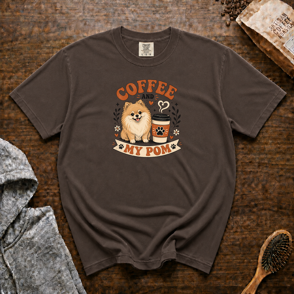 Coffee And My Pom T-Shirt | Pomeranian Dog Lover Coffee Tee